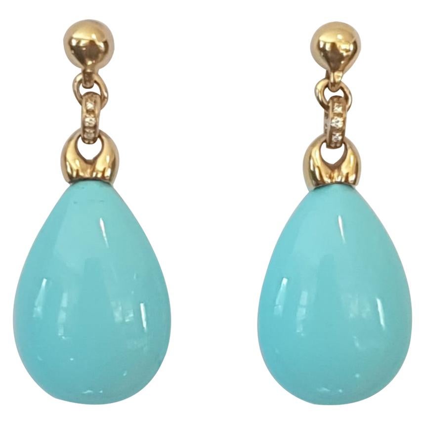 Composite Turquoise 18 Karat Yellow Gold Earrings For Sale