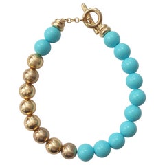 Composite Turquoise and 925 Silver Beads Bracelet