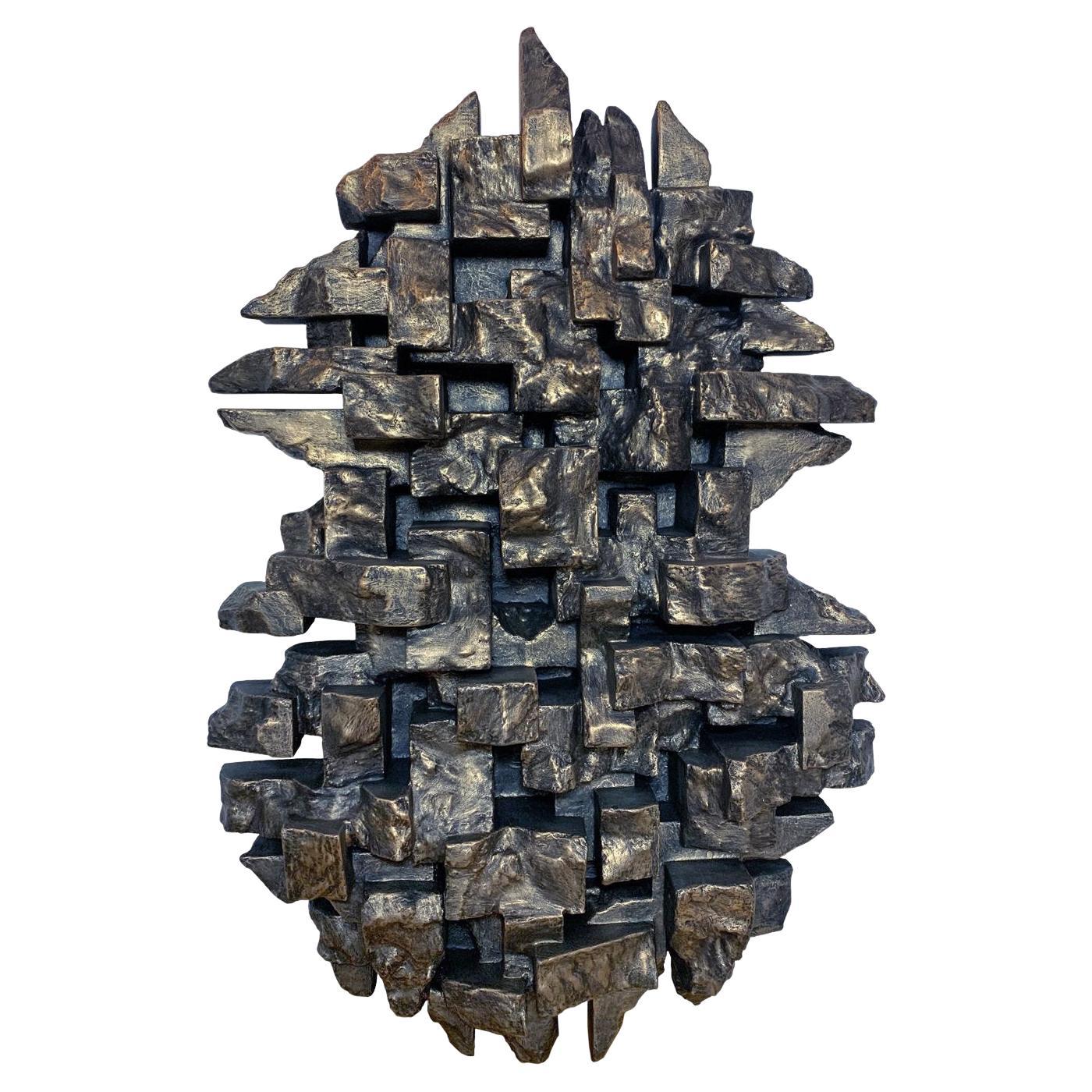 Geometric Large Wall Sculpture Black Gold Finished "Composition 8.4"  For Sale