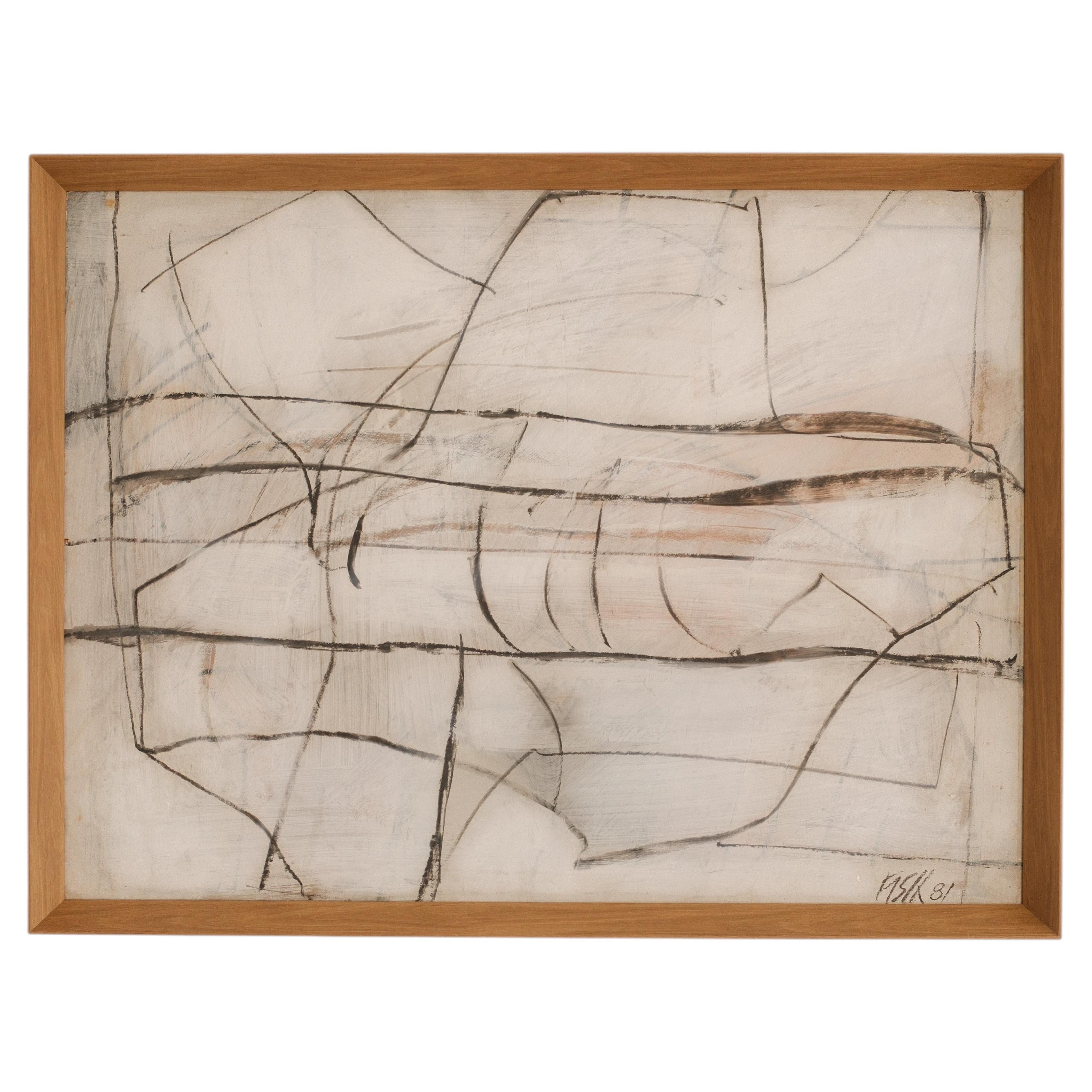„Composition Abstraite“ von Istvan Fisch, Mischtechnik auf Papier, 1981