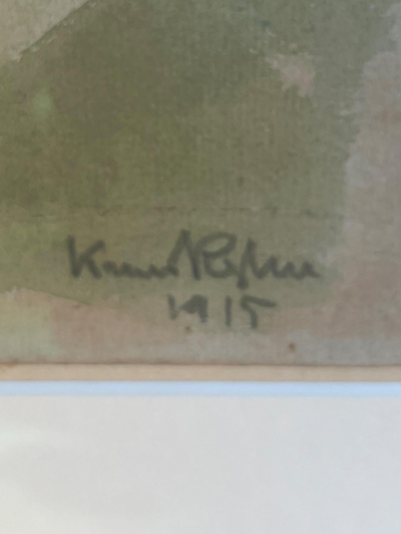Composition de Knud Kyhn, 1915
Aquarelle sur papier. Format de la feuille 30×38 cm, signée et encadrée.

Knud Kyhn (1880 - 1969) était un peintre, illustrateur et sculpteur en céramique danois, particulièrement connu pour ses figurines d'animaux,