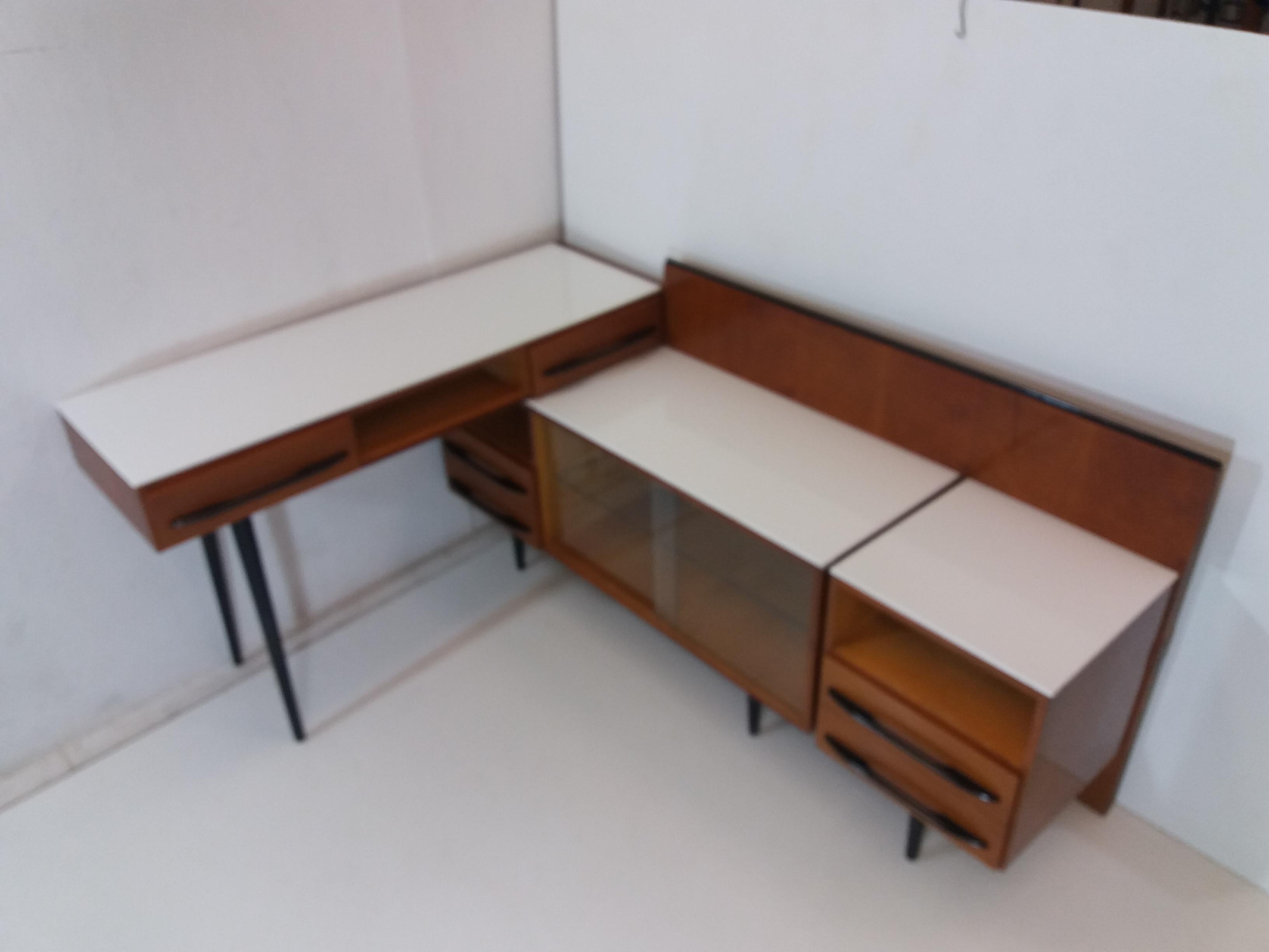 Composition Chest of Drawer and Writing Desk Designed by Mojmít Požár, 1960s For Sale 3