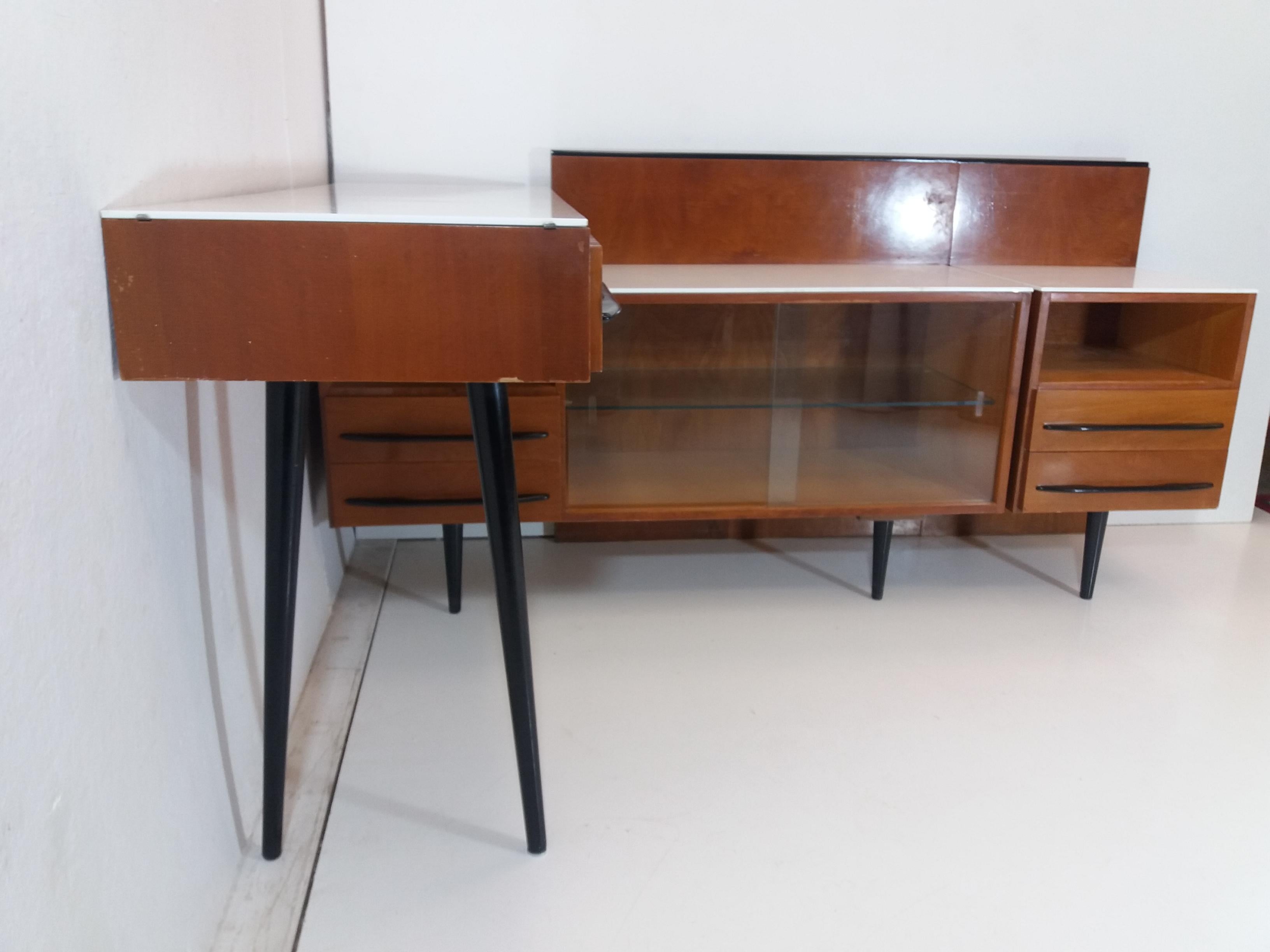 Composition Chest of Drawer and Writing Desk Designed by Mojmít Požár, 1960s For Sale 5