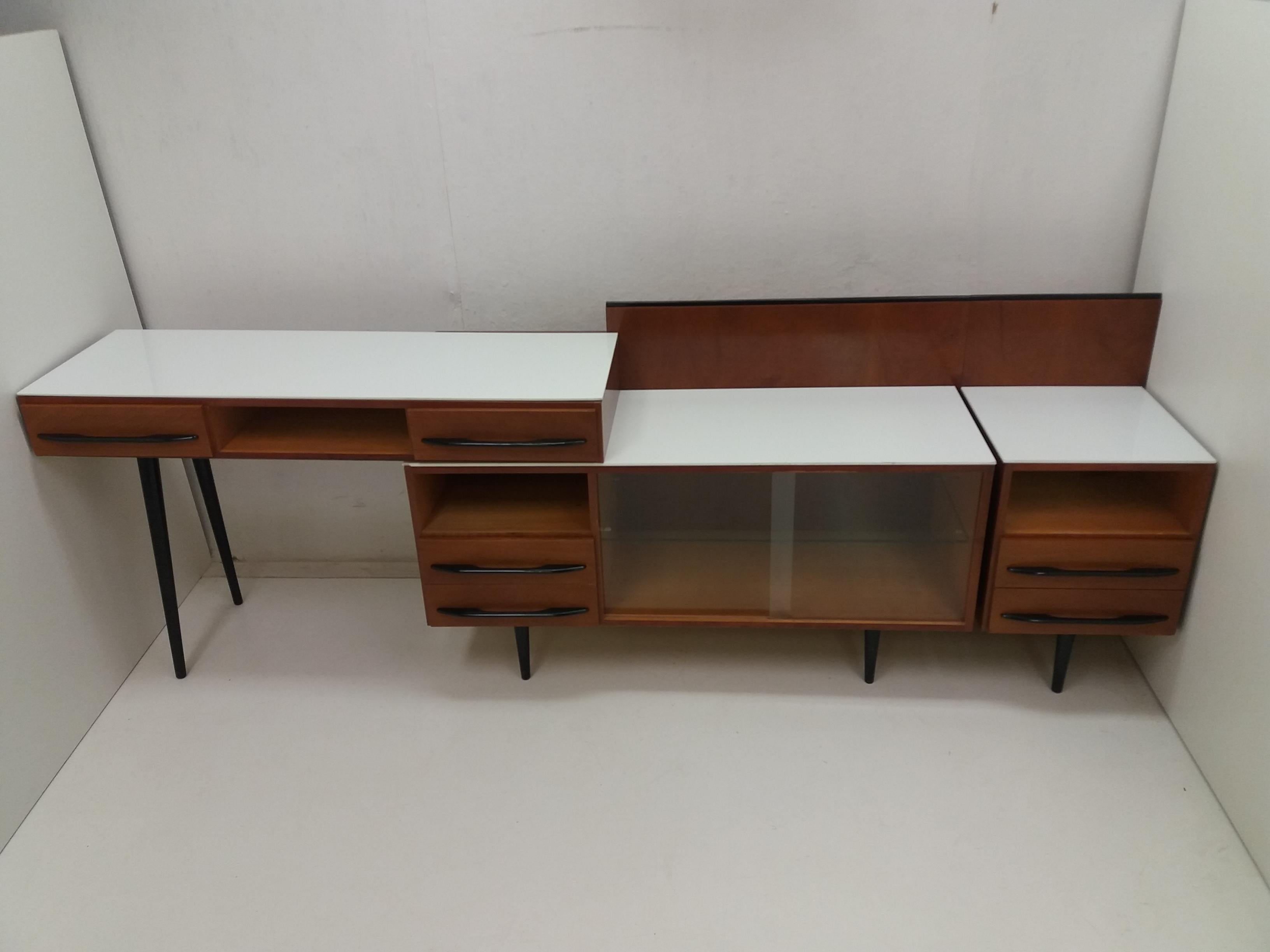 Composition Chest of Drawer and Writing Desk Designed by Mojmít Požár, 1960s For Sale 13
