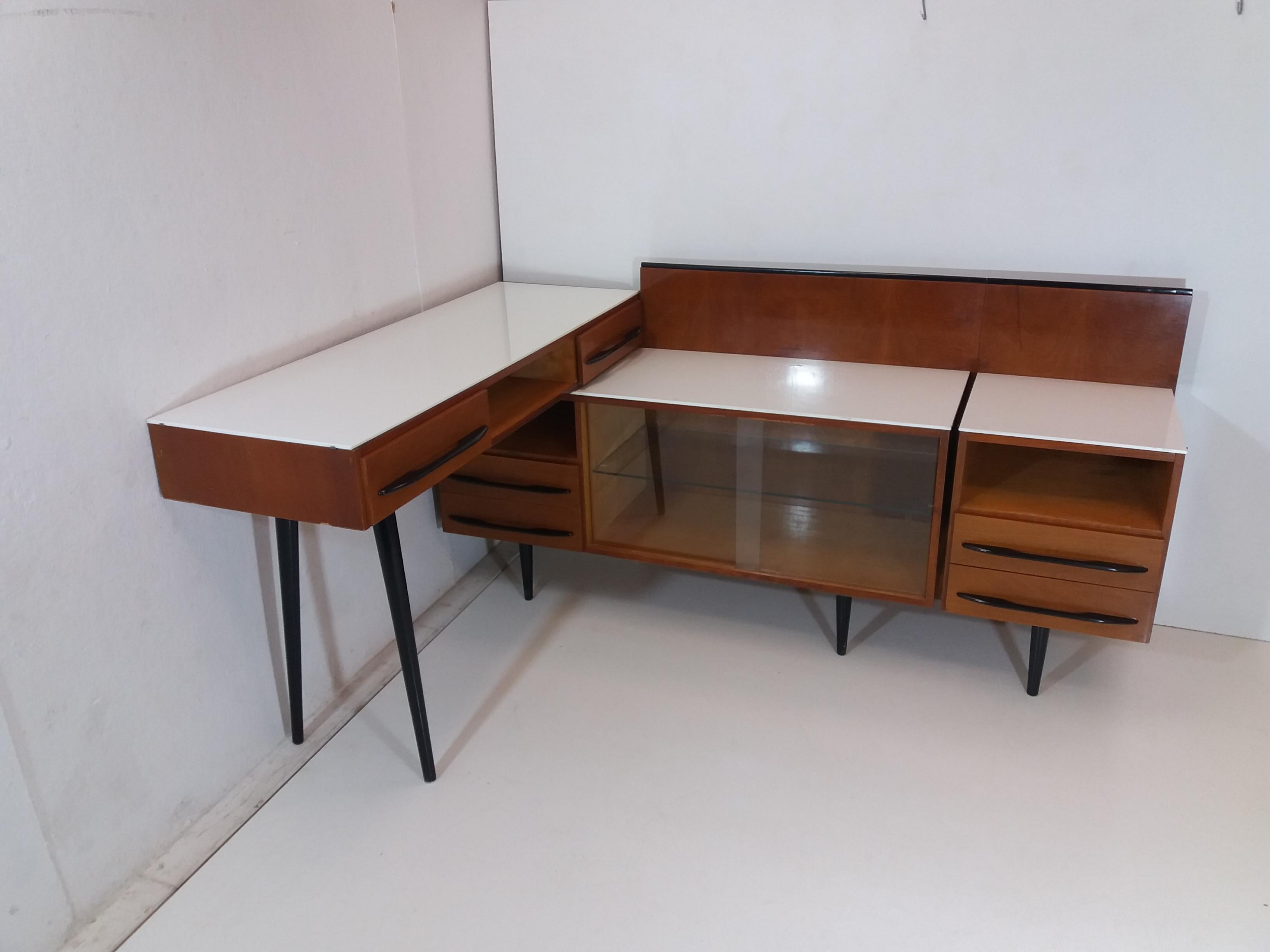 Mid-Century Modern Composition Chest of Drawer and Writing Desk Designed by Mojmít Požár, 1960s For Sale