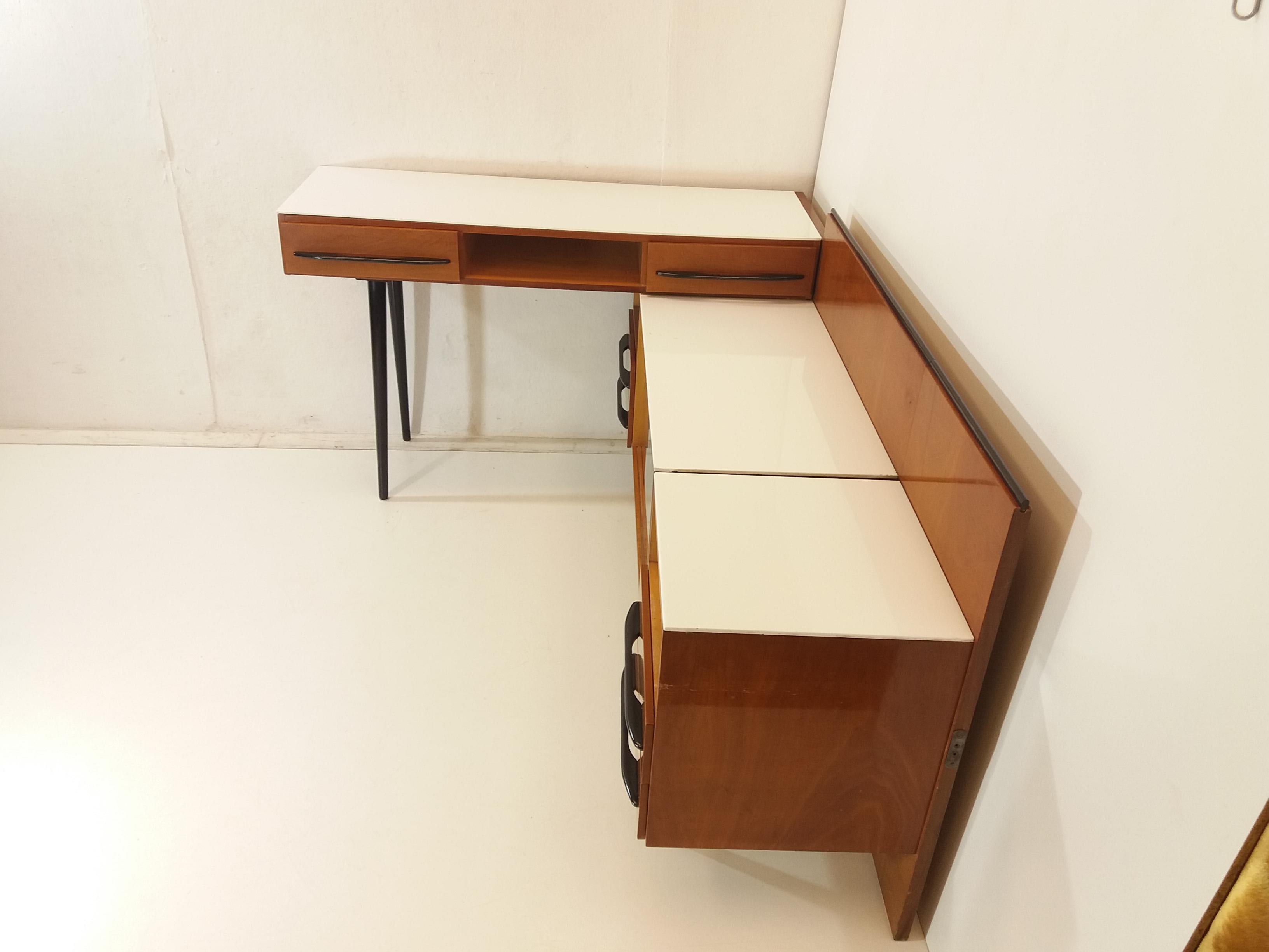 Czech Composition Chest of Drawer and Writing Desk Designed by Mojmít Požár, 1960s For Sale