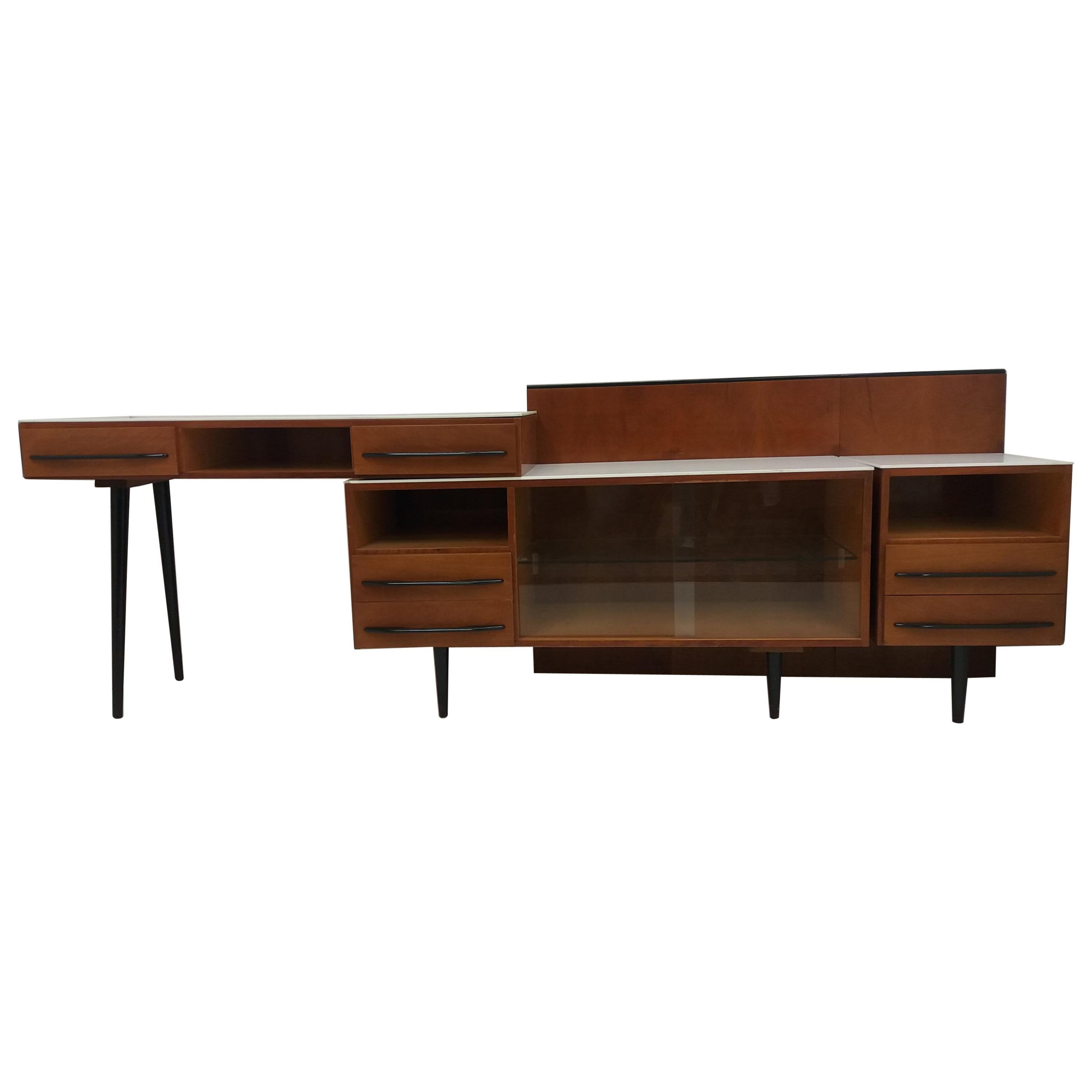 Composition Chest of Drawer and Writing Desk Designed by Mojmít Požár, 1960s For Sale