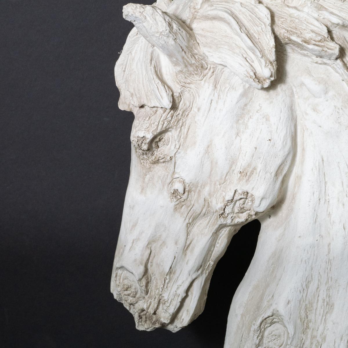 Composition faux wood horse head sculpture For Sale 7