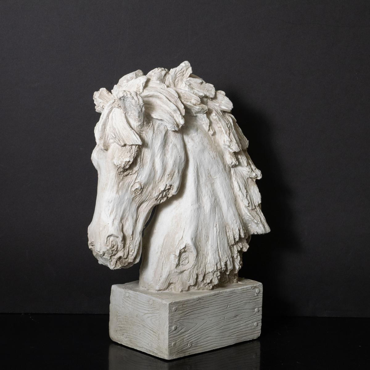 Composition faux wood horse head sculpture In Good Condition For Sale In Tarrytown, NY
