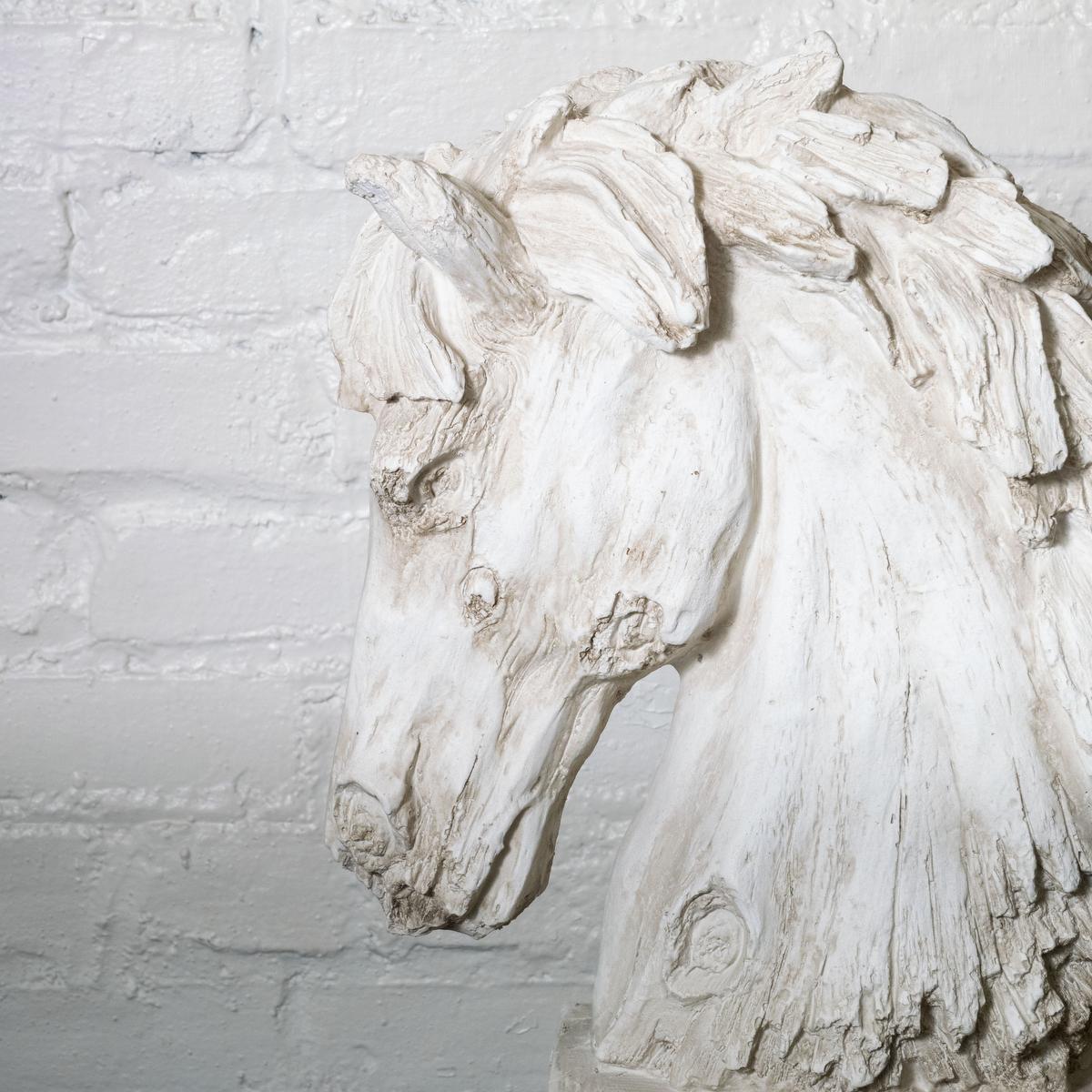 Composition faux wood horse head sculpture For Sale 5