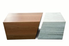 21st Century, Minimalist, European, Coffee Table, White Greek Marble and Oakwood
