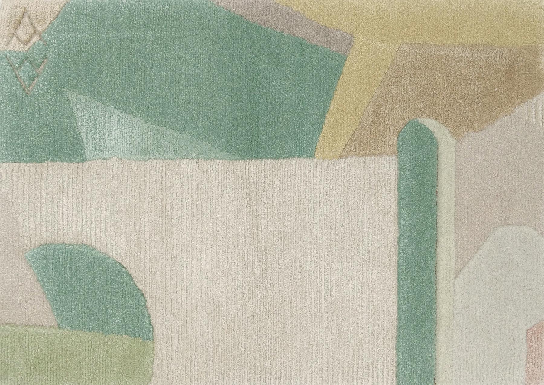 Green Beige Modern Hand Knotted Wool Silk Kids room Rug  - Composition IV For Sale 3