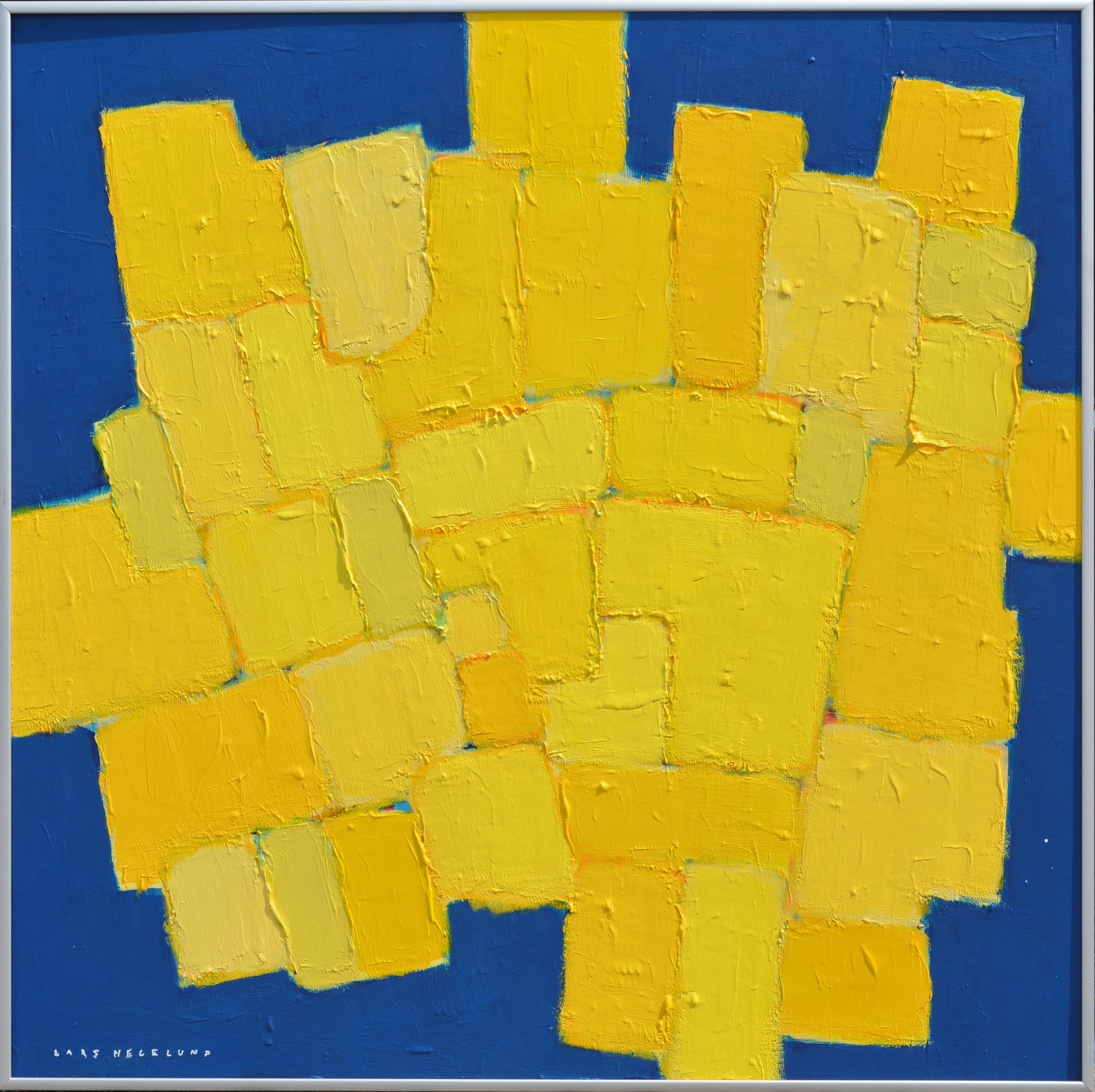 Sometimes less is more and this work is all about color, texture and an organic composition that stays alive.

'Composition Jaune sur Fond Bleu'
by Lars Hegelund, American b. 1947.
Acrylic on Canvas, signed.
Measures: 24 x 24 in. w/o frame, 25x