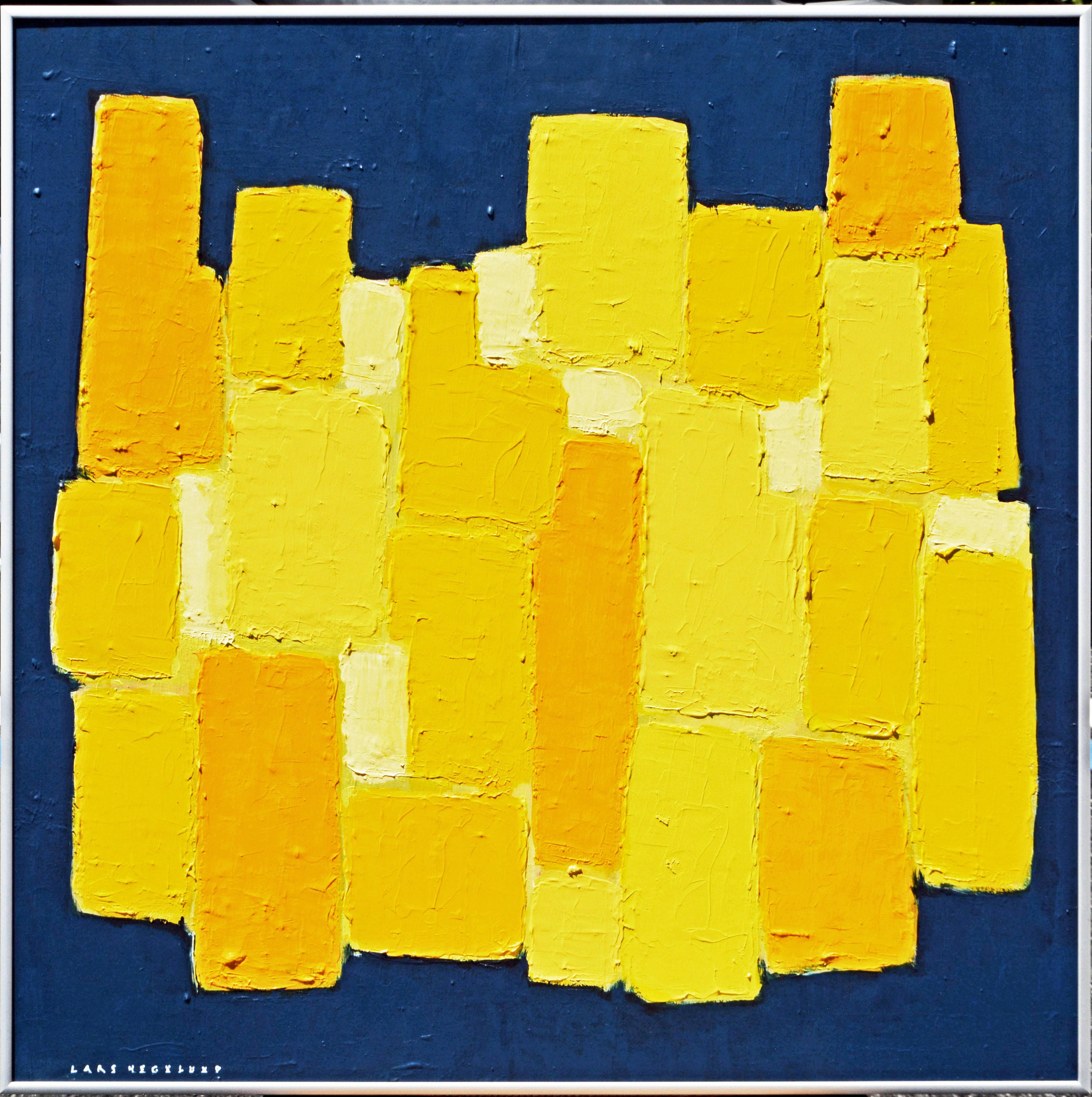 Sometimes less is more. This work is all about color, texture and a composition that stays alive.

'Composition Jaune sur Fond Bleu'
by Lars Hegelund, American b. 1947.
Acrylic and Oil on Canvas, signed.
Measures: 24 x 24 in. w/o frame, 24.5 x