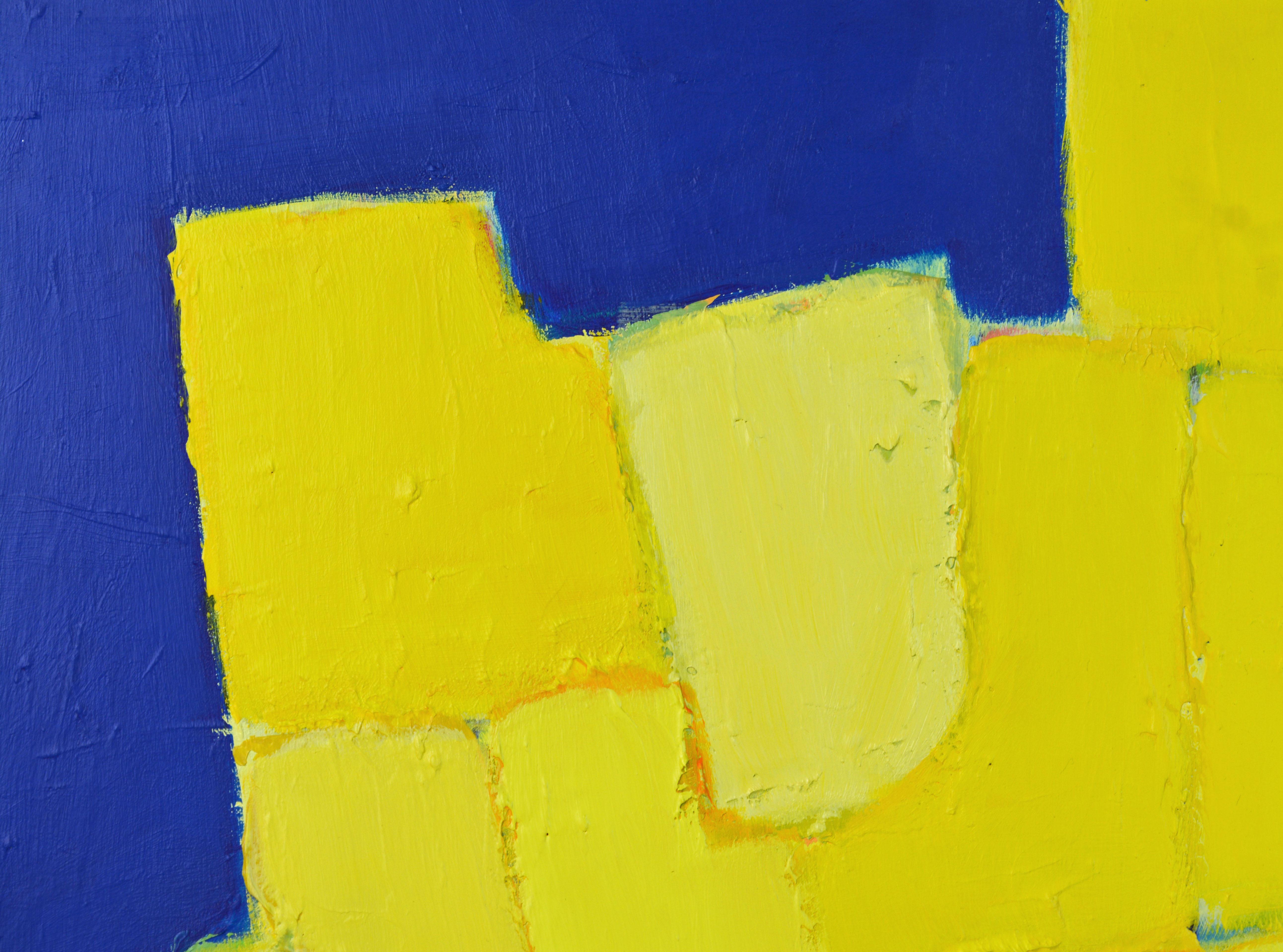 Painted 'Composition Jaune sur Fond Bleu' Original Abstract Painting by Lars Hegelund