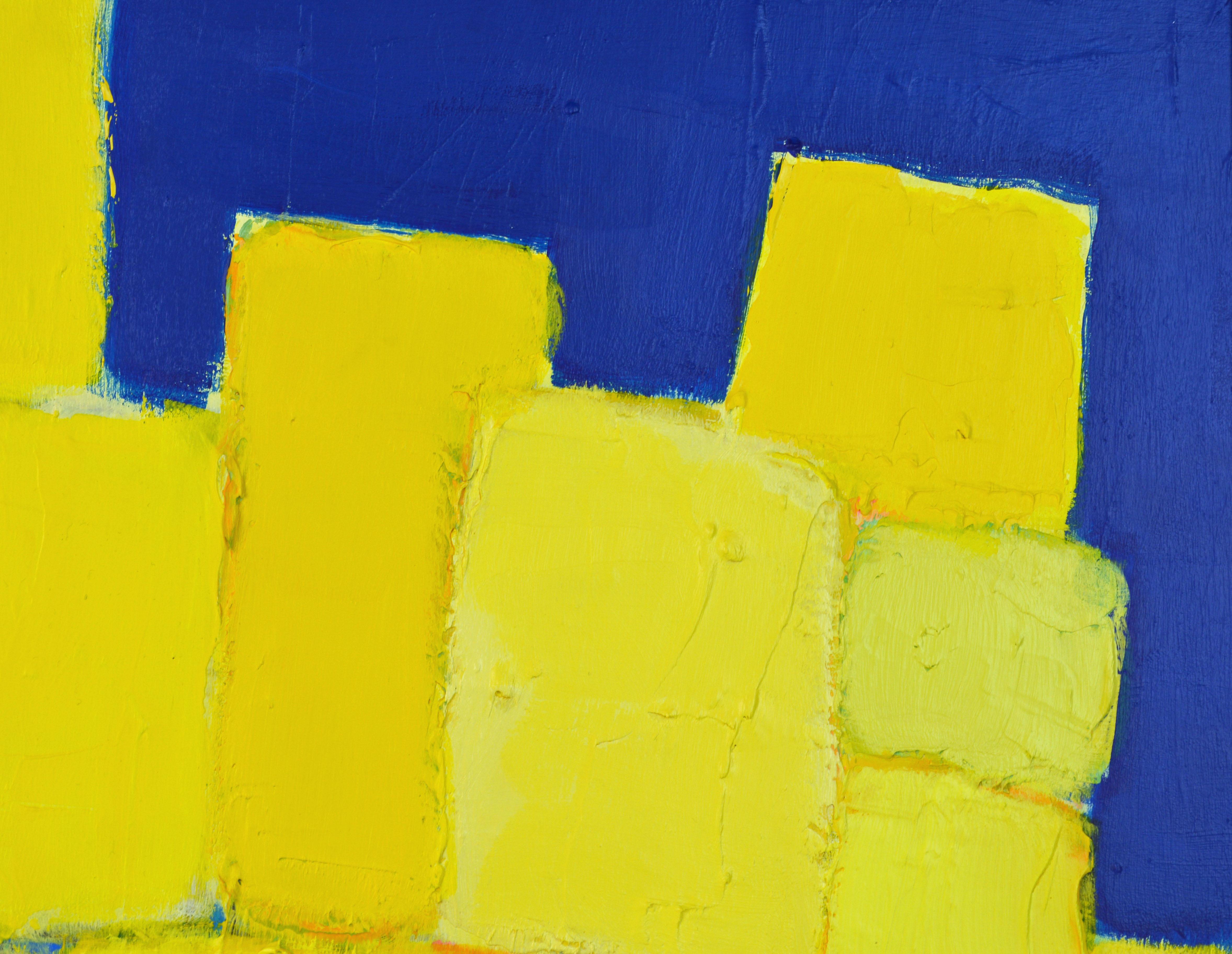 'Composition Jaune sur Fond Bleu' Original Abstract Painting by Lars Hegelund In Excellent Condition In Ft. Lauderdale, FL