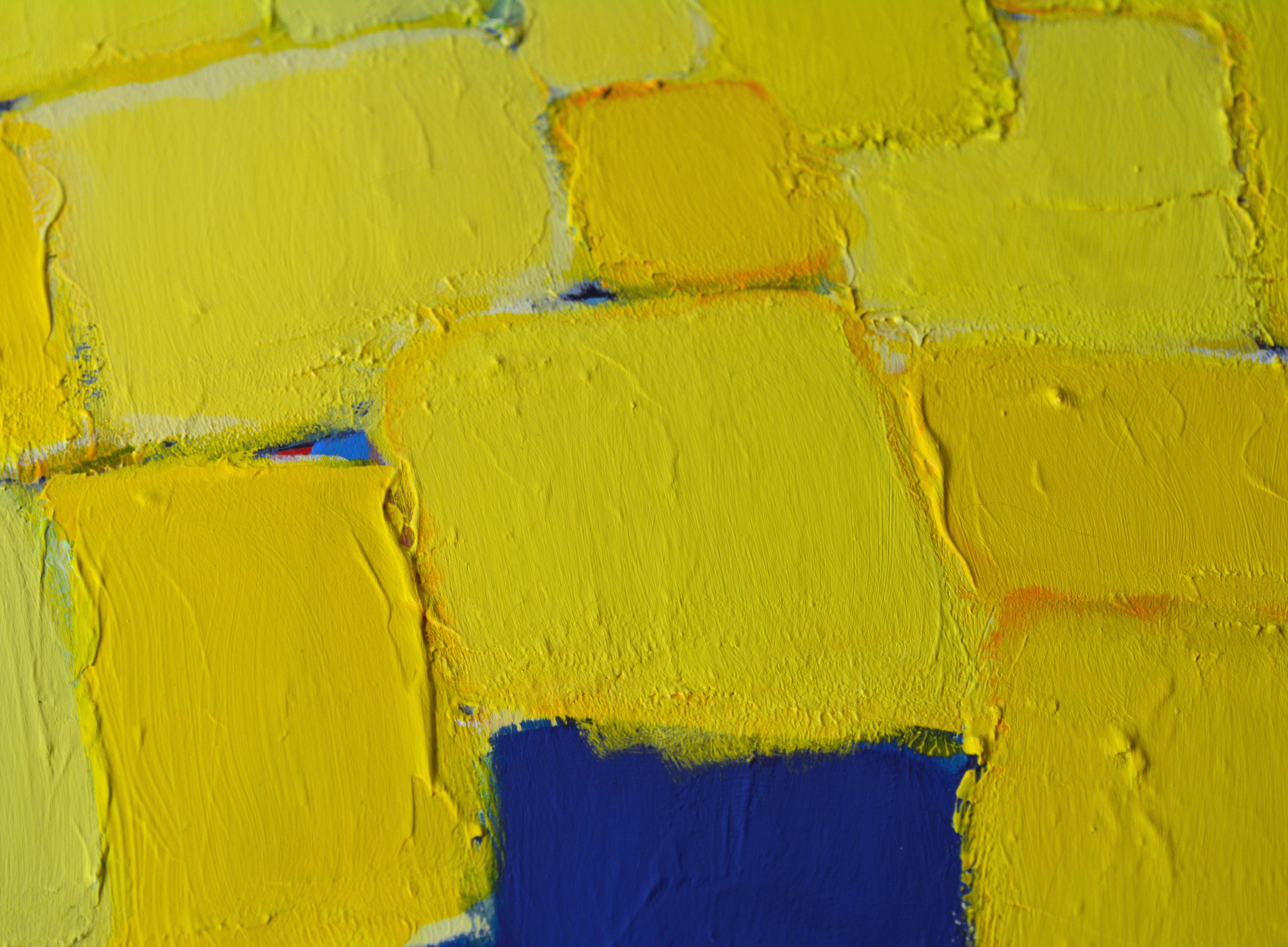 Aluminum 'Composition Jaune sur Fond Bleu' Original Abstract Painting by Lars Hegelund