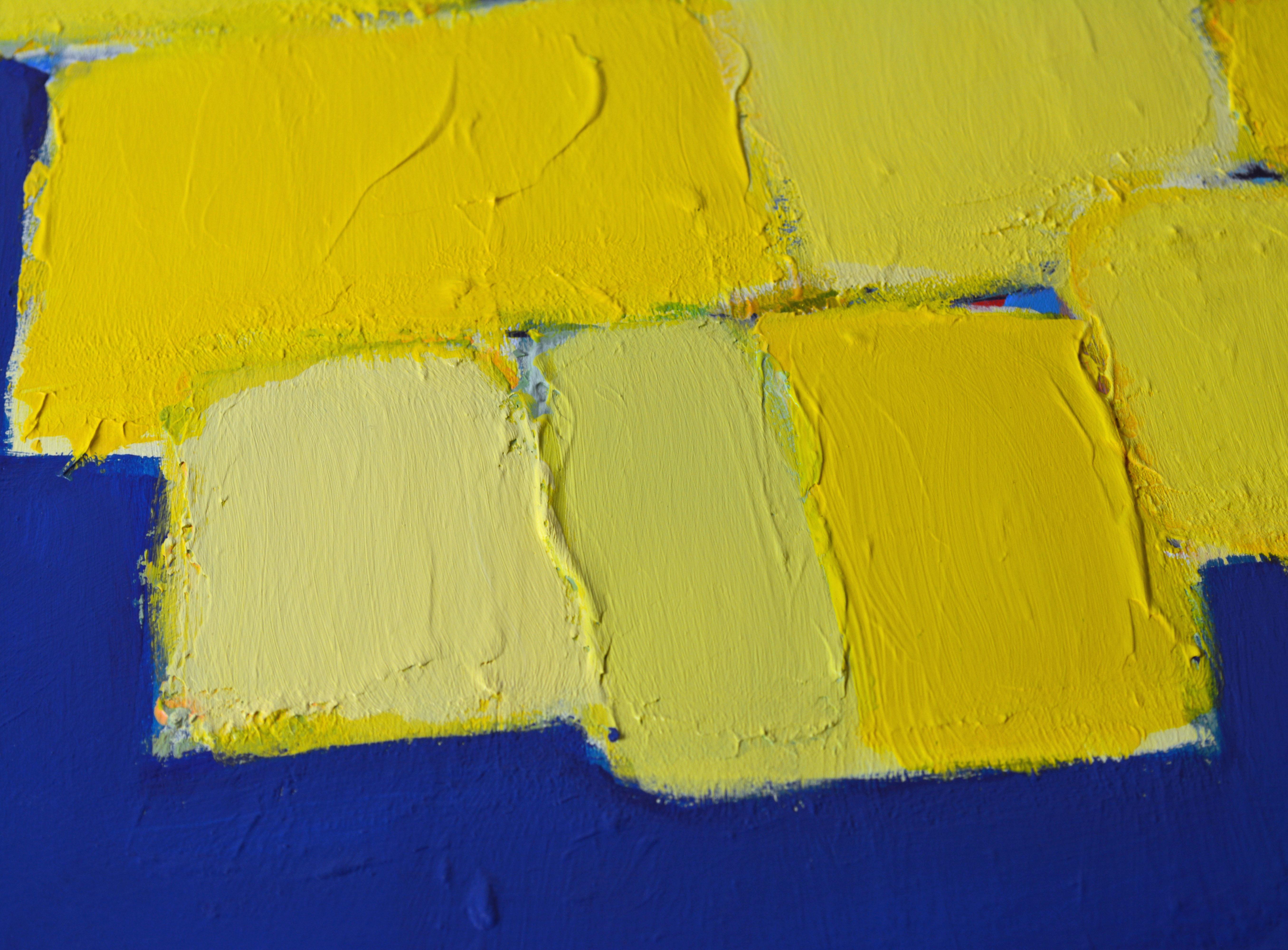 'Composition Jaune sur Fond Bleu' Original Abstract Painting by Lars Hegelund 1