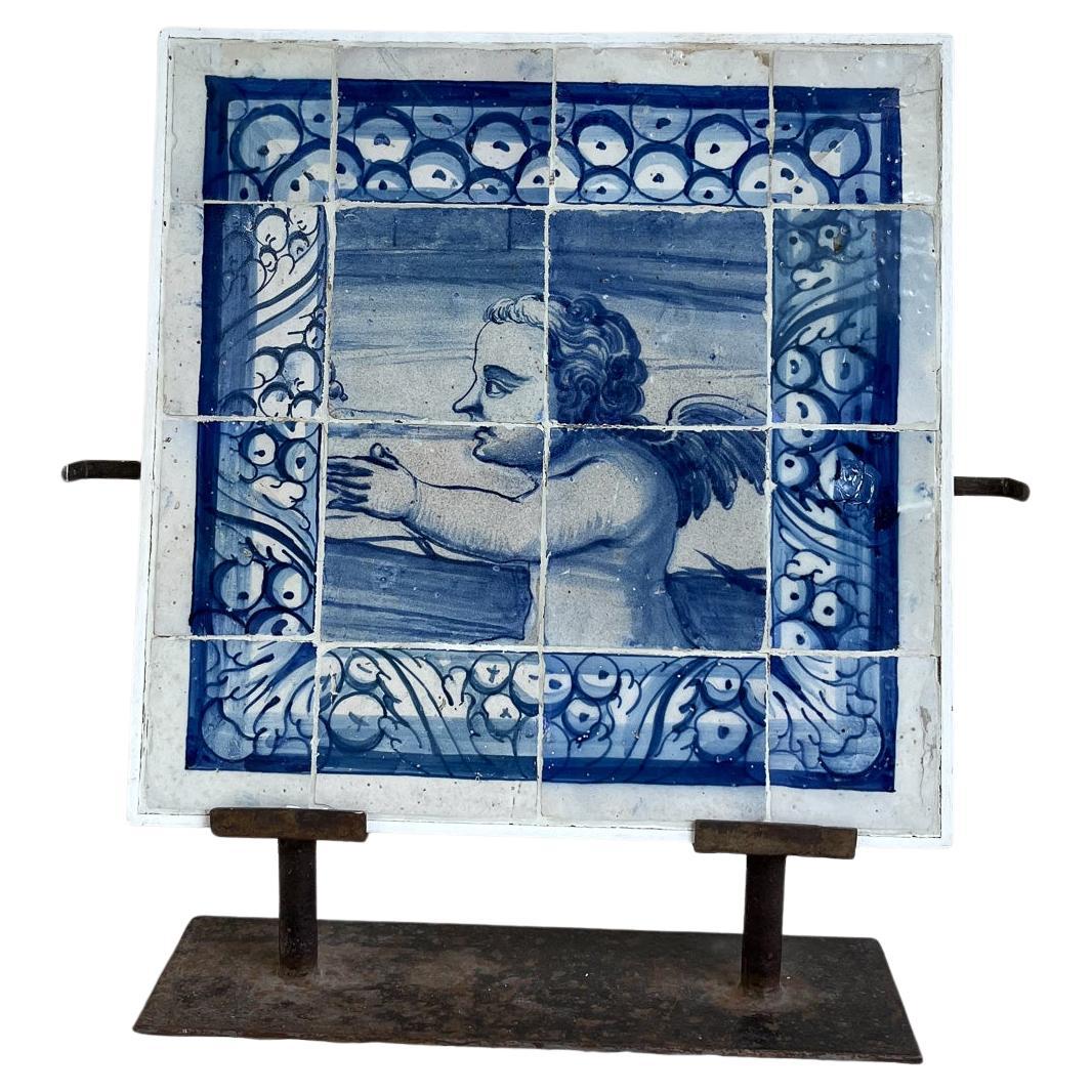 Composition of 16 Tiles with Angel Portugal 18th Century For Sale