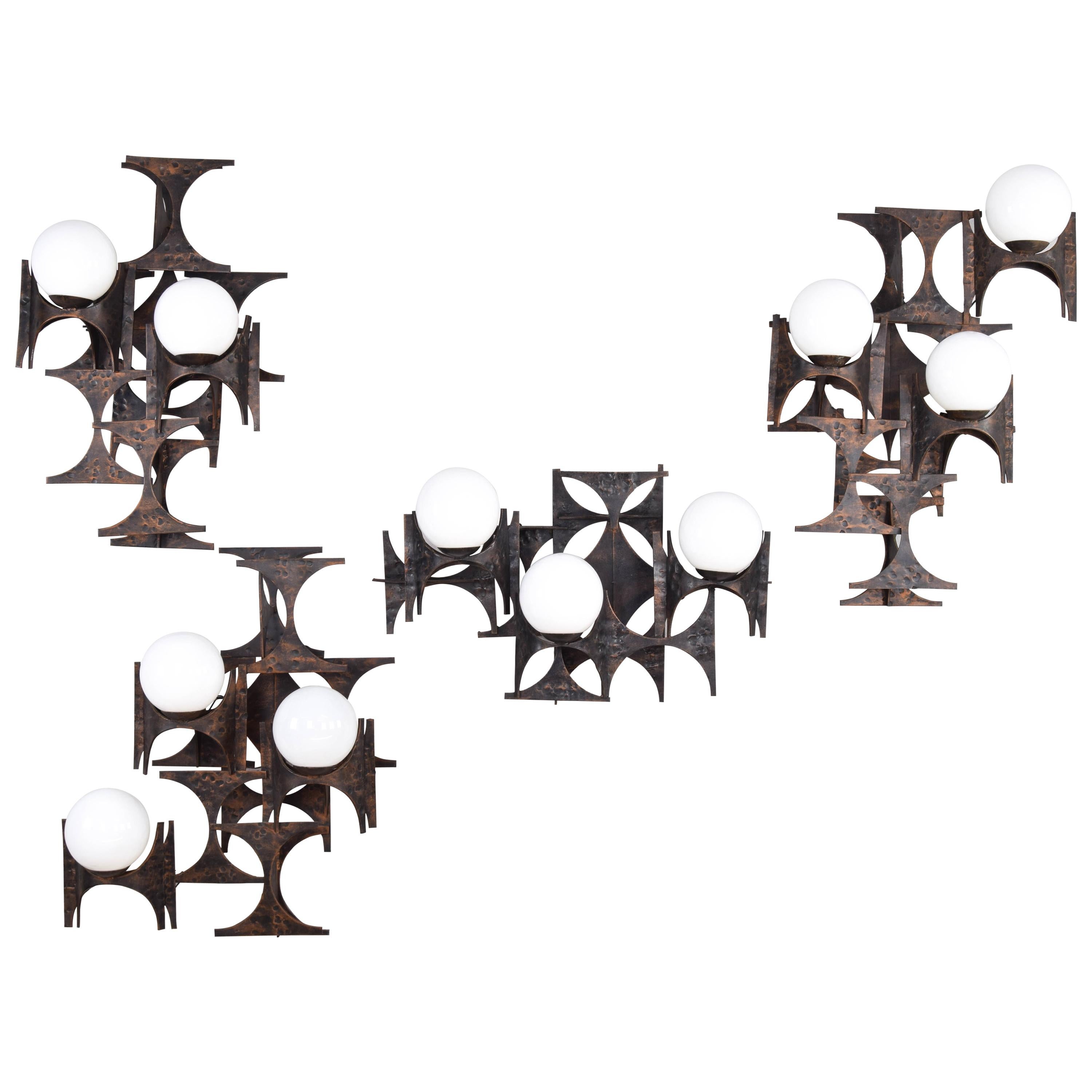 Composition of Four Great Brutalist Sculpture Wall Sconces by Marc