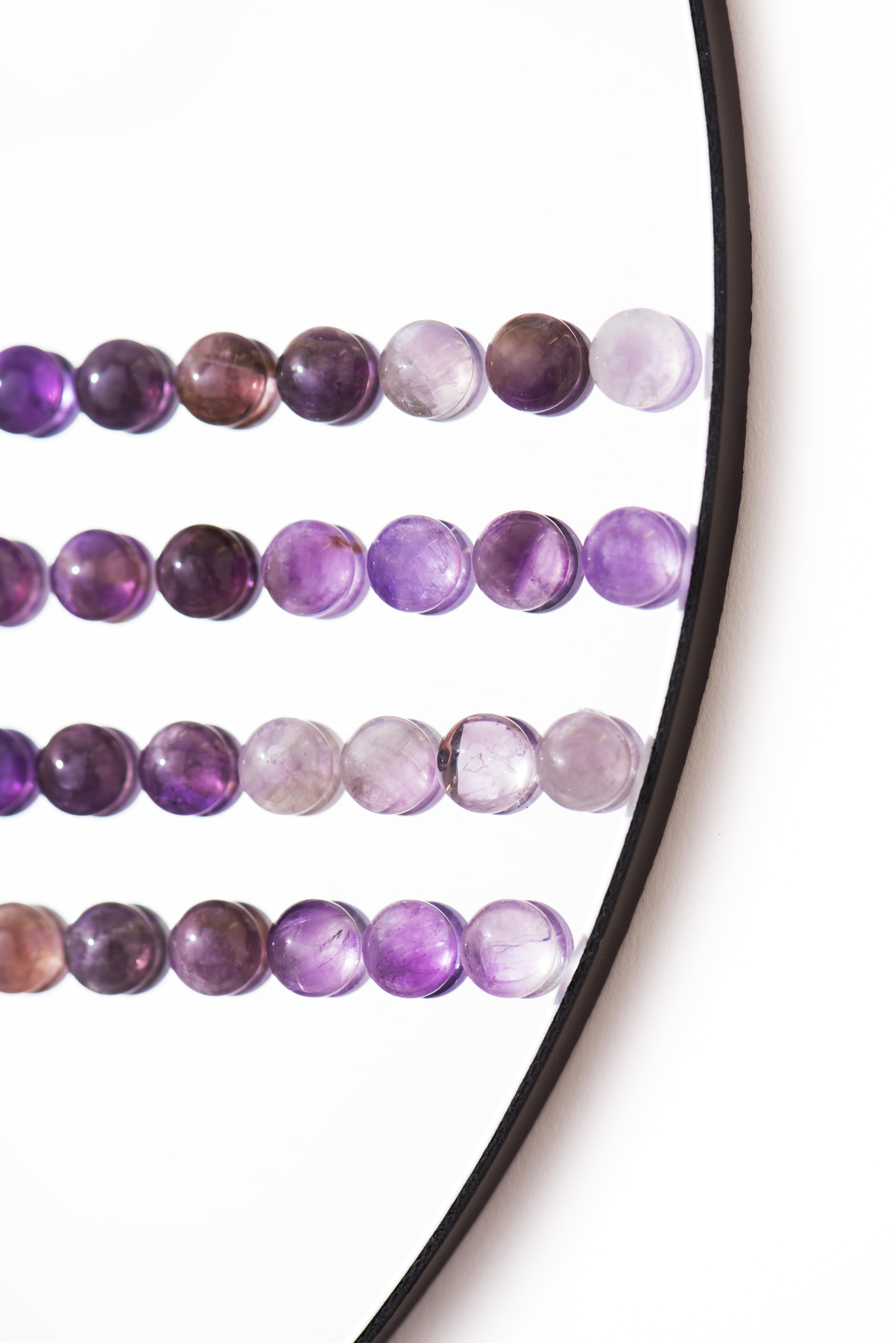 Swiss Composition of Wall Mirrors, Adorned with Amethysts, Handmade by Aline Erbeia For Sale