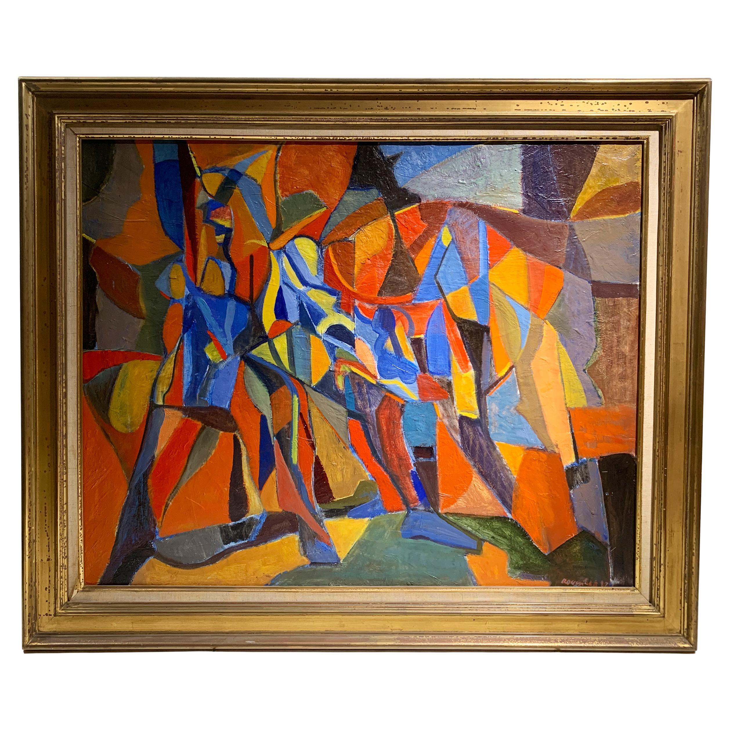 "Komposition", Öl auf Leinwand, 1967 von Guy Roussille, geboren 1944 im Angebot