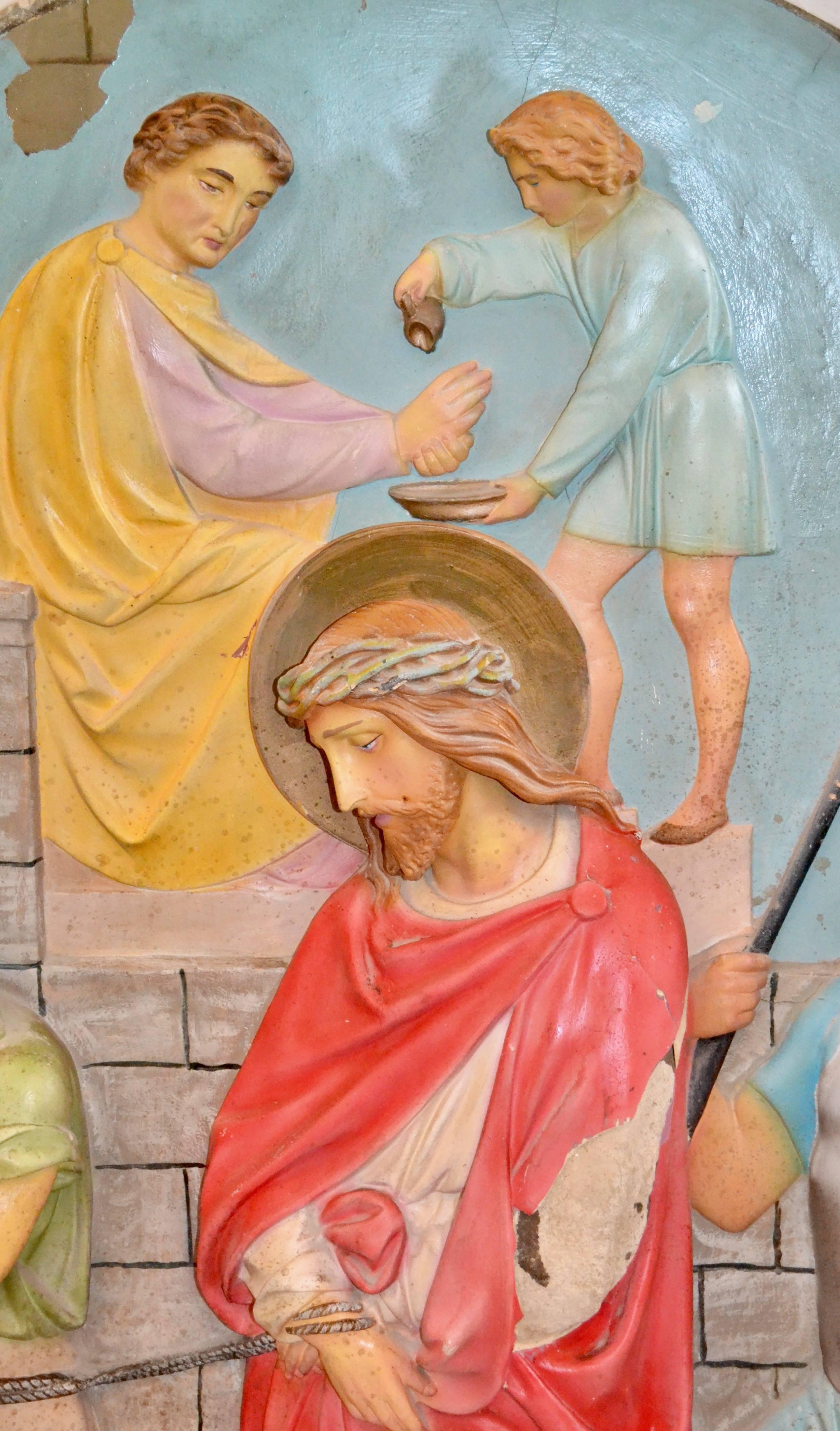 Composition Plaster Station of the Cross In Fair Condition For Sale In Baltimore, MD