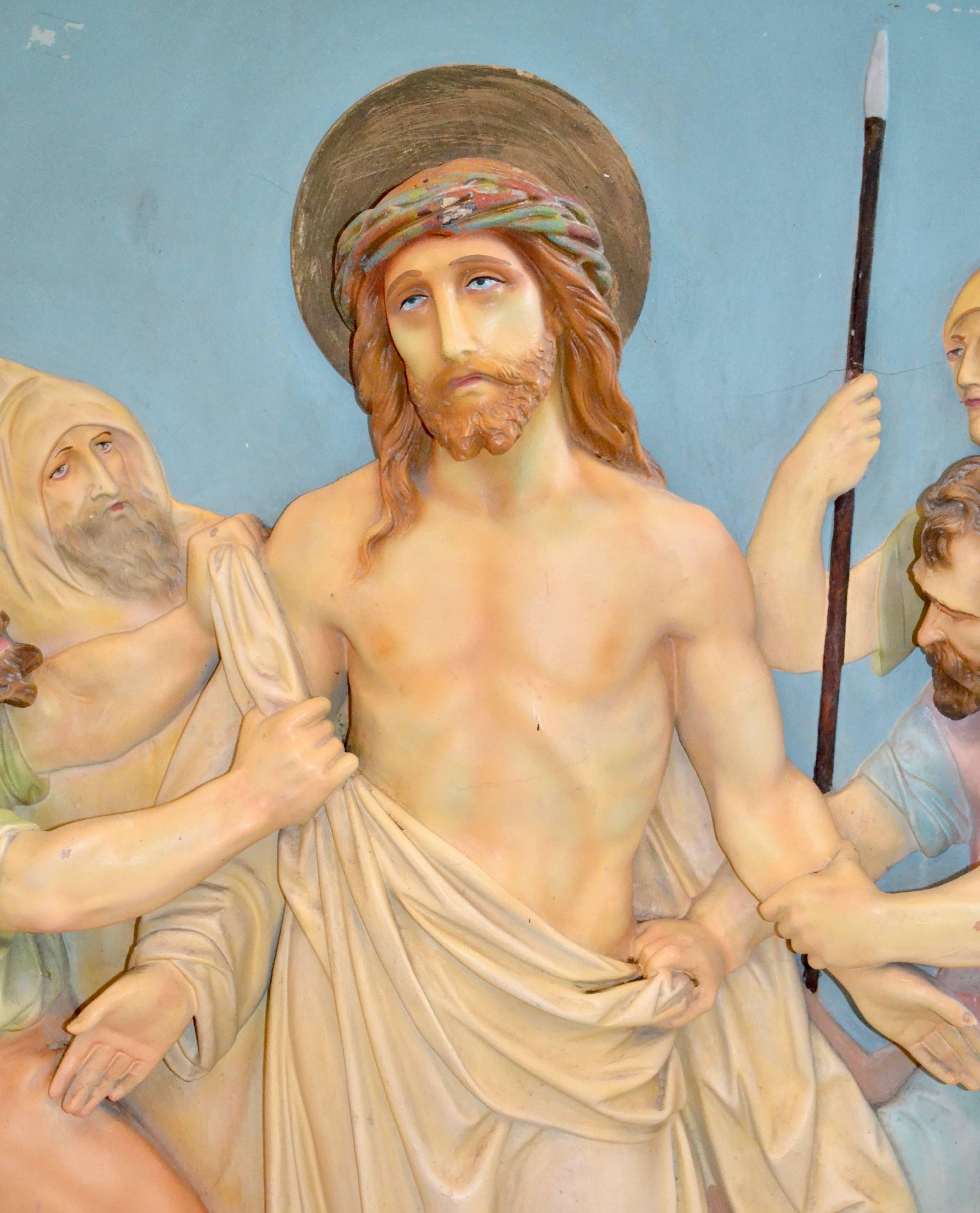 Composition Plaster Station of the Cross In Good Condition For Sale In Baltimore, MD