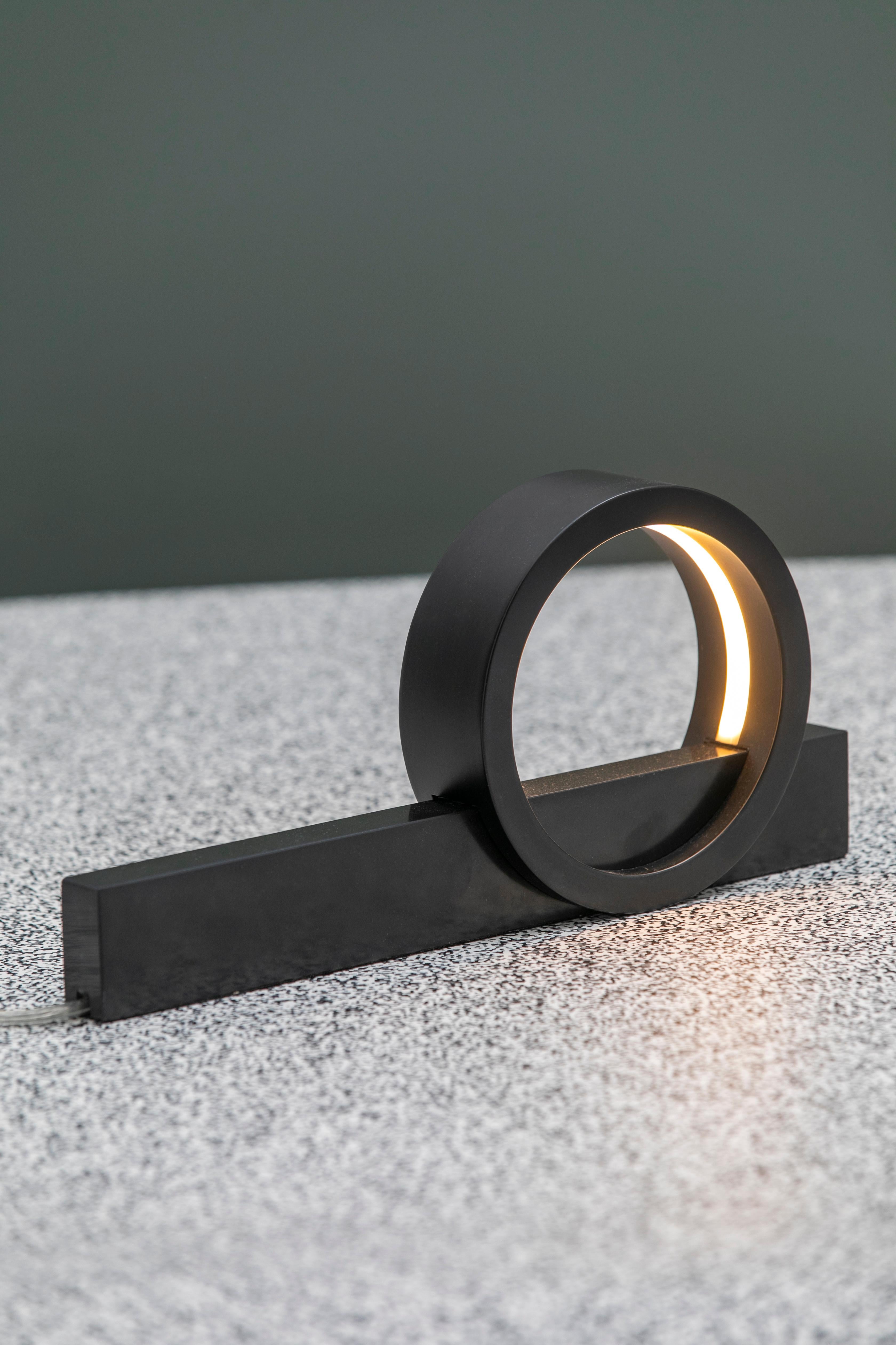 Minimalist Composition Table Light in Black Marble 'LED' For Sale