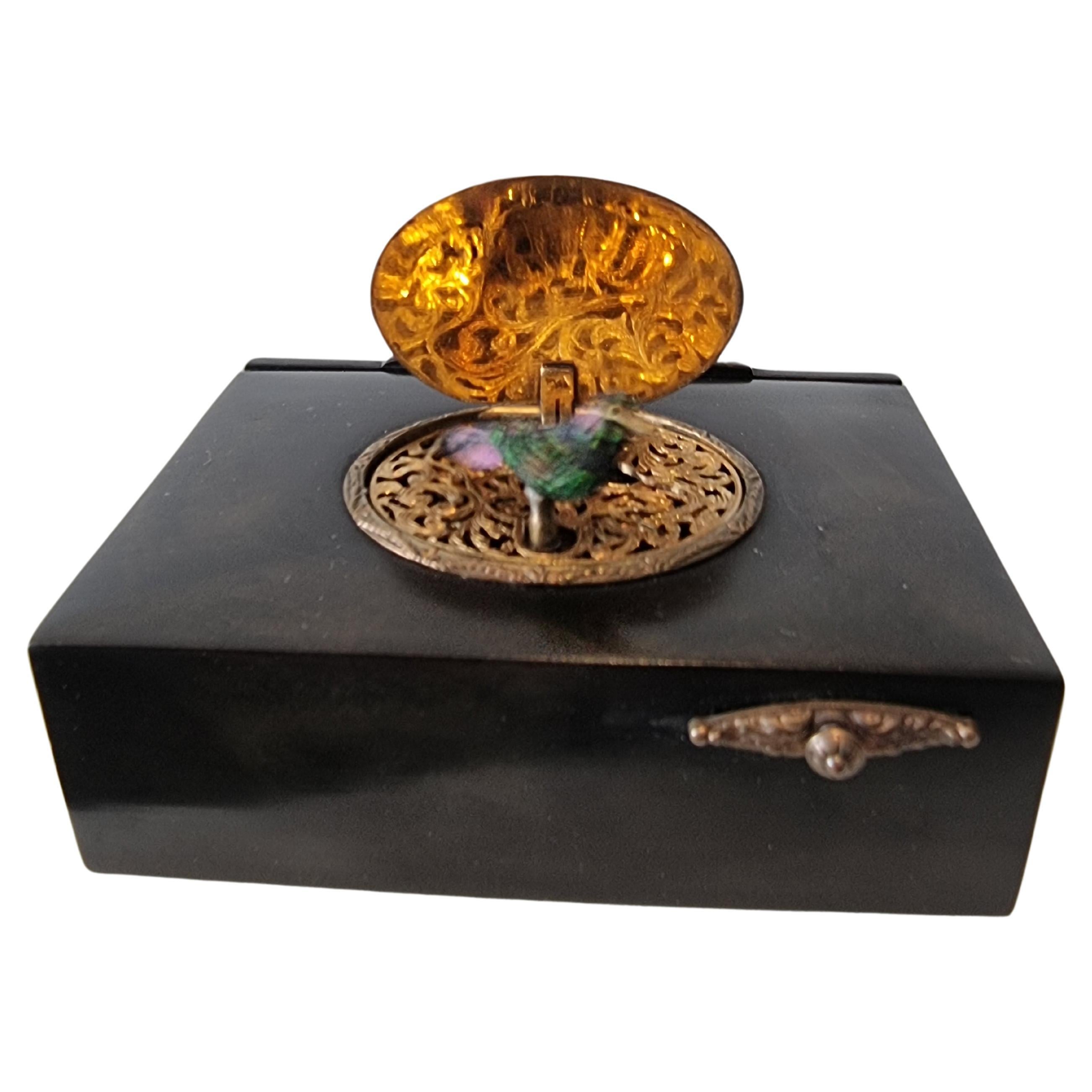 Composition tortoiseshell and gilt metal singing bird box For Sale