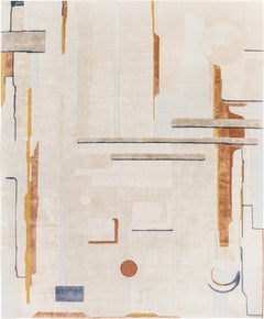 Composition V - Beige Patterned Hand Knotted Wool Silk Rug