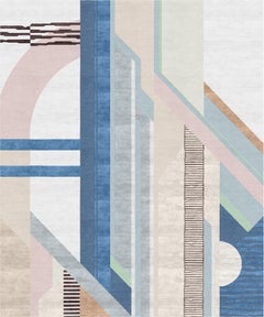 Tapis Rouge rug Blue Pink Beige Hand Knotted Wool Silk - Composition VIII 
