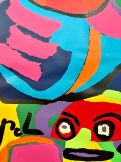 "Composition with Faces" color serigraph by Karel C. Appel, Netherlands, 1973