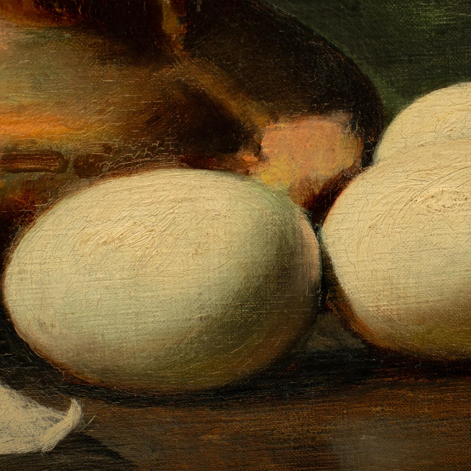 Exquisite „COMPOSITION WITH SHRIMPS & EGGS“ - L Dupuis, Öl auf Tafel, 19. Jahrhundert im Angebot 3