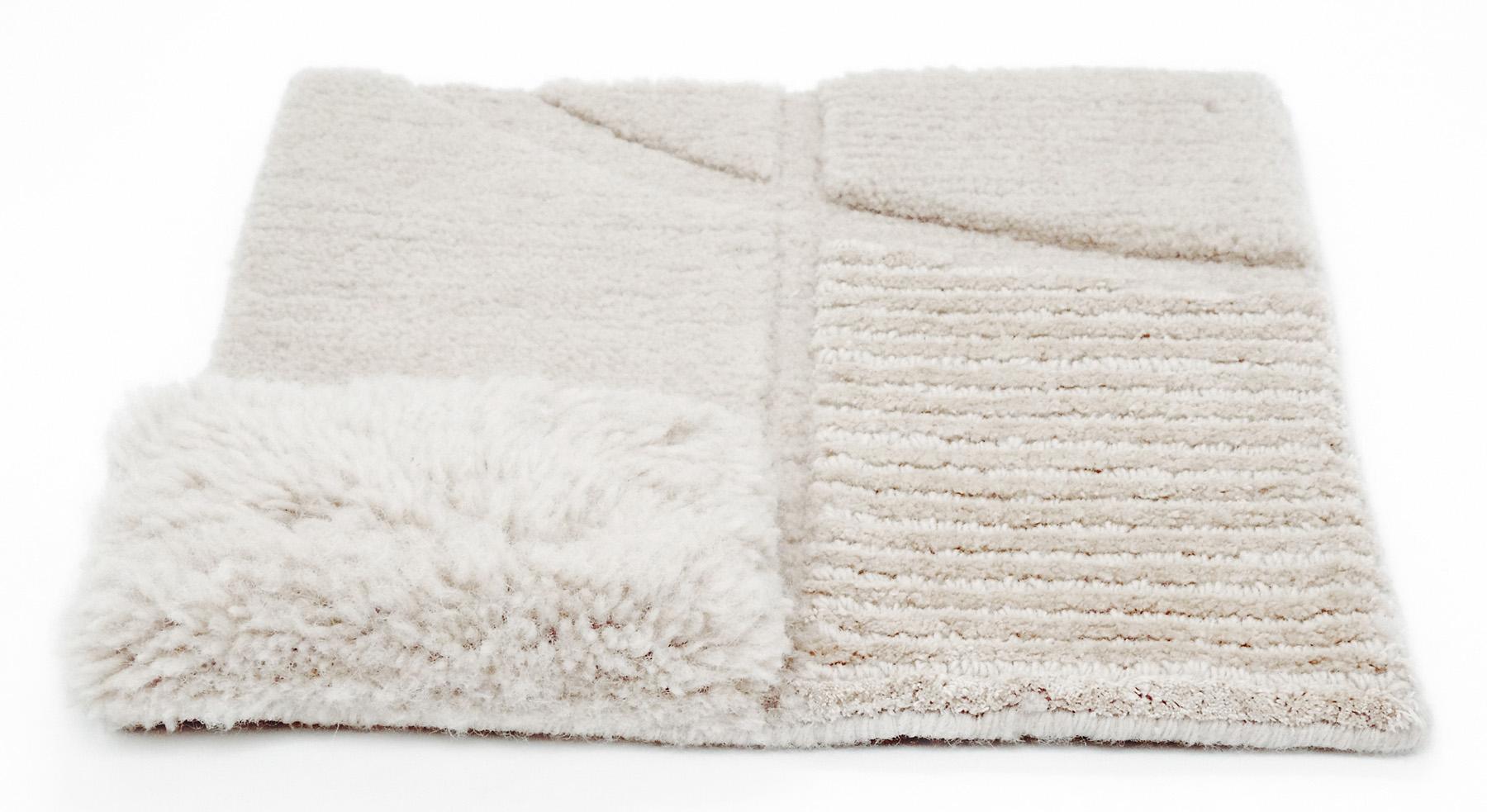 Composition XIV.II - Light Beige Hand Knotted Wool Silk Rug For Sale 7