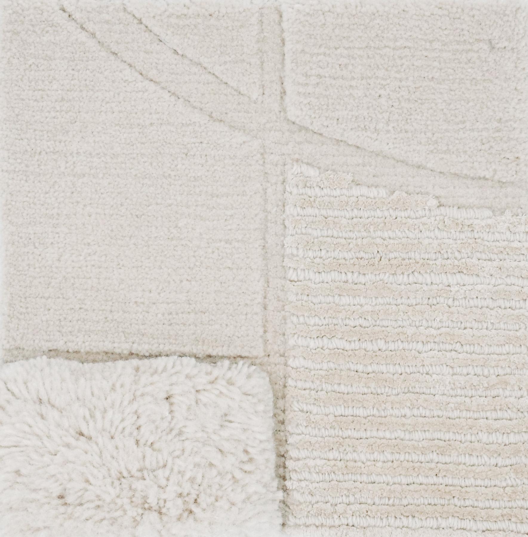 Composition XIV.II - Light Beige Hand Knotted Wool Silk Rug For Sale 8