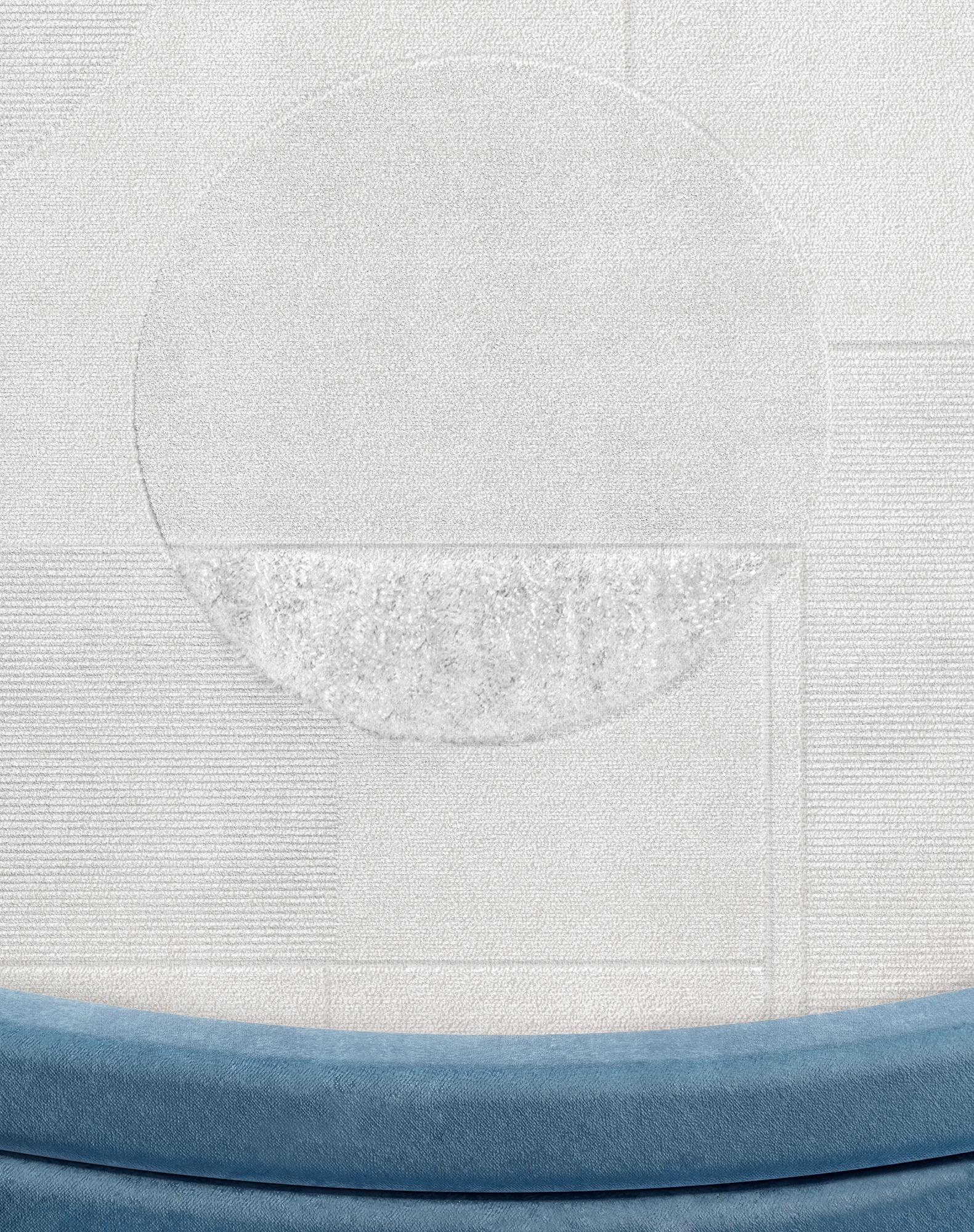 Composition XIV.II - Light Beige Hand Knotted Wool Silk Rug For Sale 2