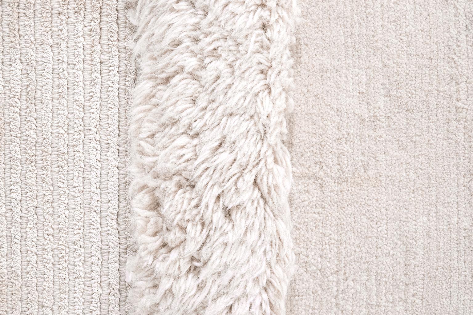 Hand-Knotted Composition XIV.II - Light Beige Hand Knotted Wool Silk Rug For Sale