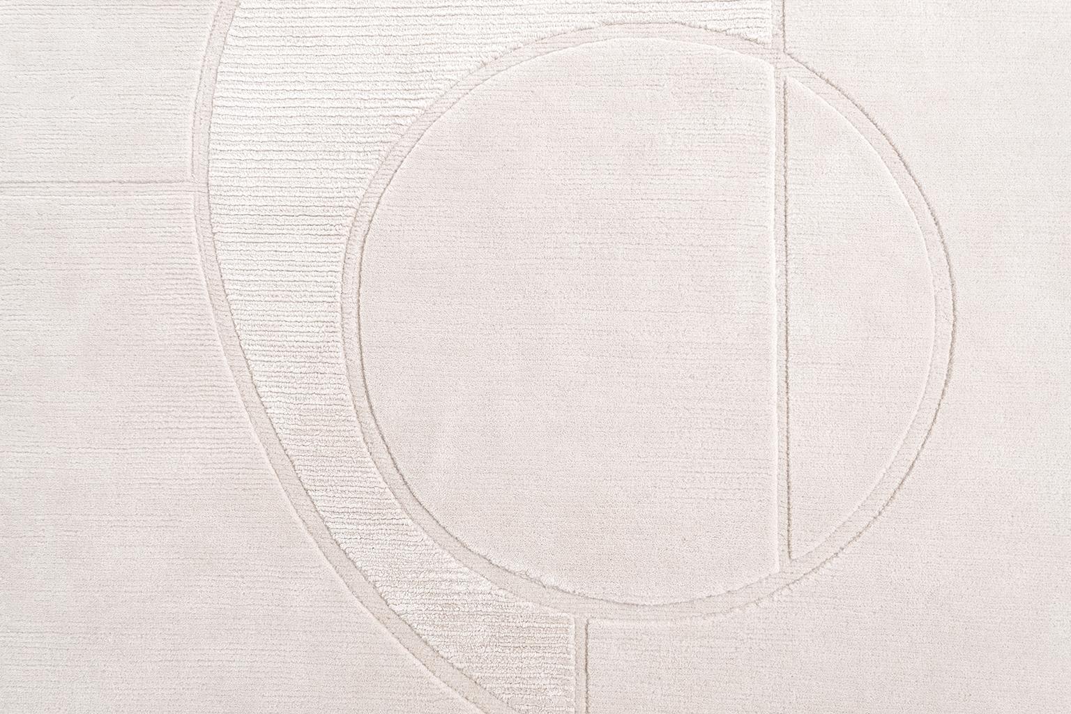 Contemporary Composition XIV.II - Light Beige Hand Knotted Wool Silk Rug For Sale