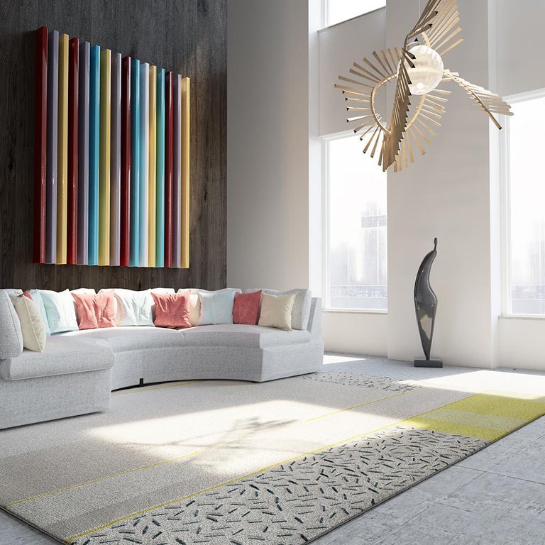 Good Composition Yellow Rug Composition XIX - Yellow Designer Hand Knotted Wool Silk Rug For Sale ...