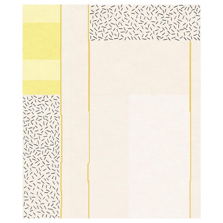 Good Composition Yellow Rug Composition XIX - Yellow Designer Hand Knotted Wool Silk Rug For Sale ...
