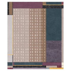 Composition XVII - Tapis en laine à motifs violets noués à la main, en stock