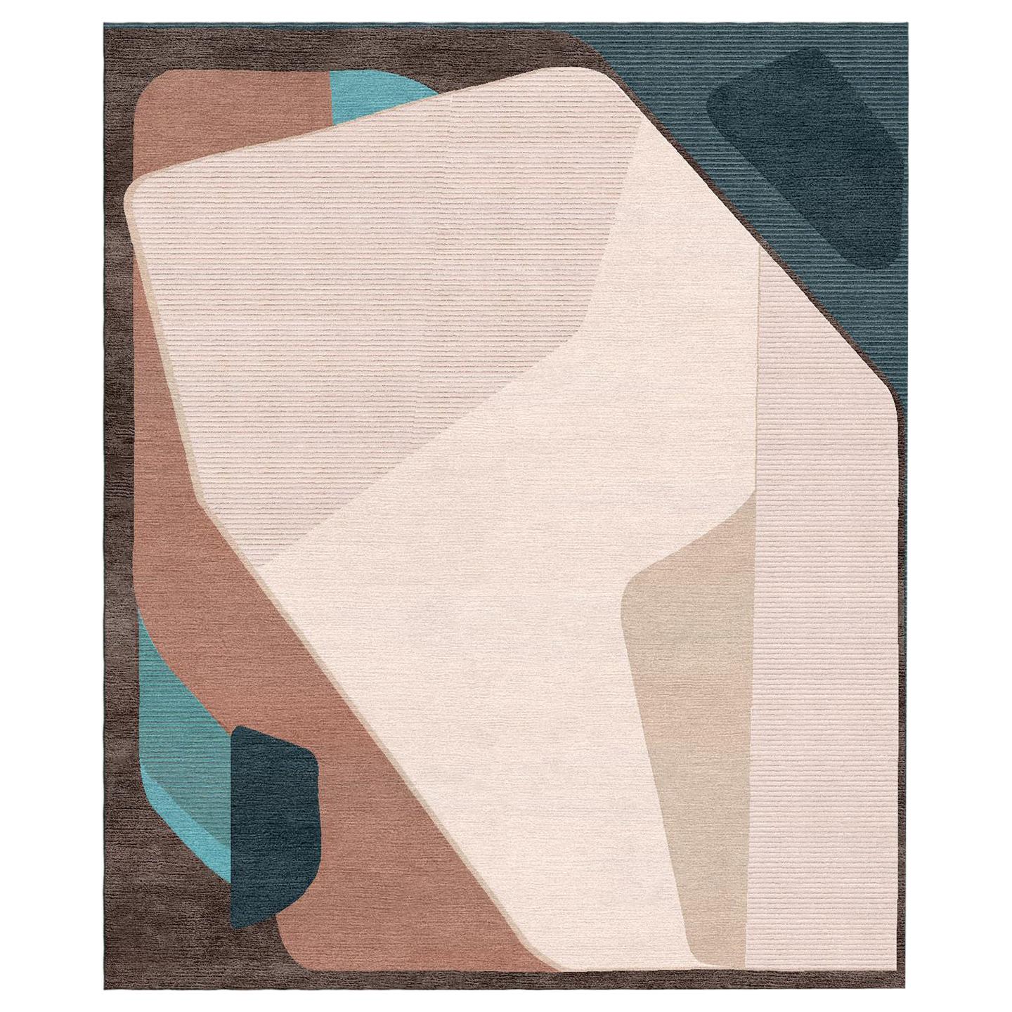 Composition XV.III - Geometric Multicolor Hand Knotted Wool Silk Rug