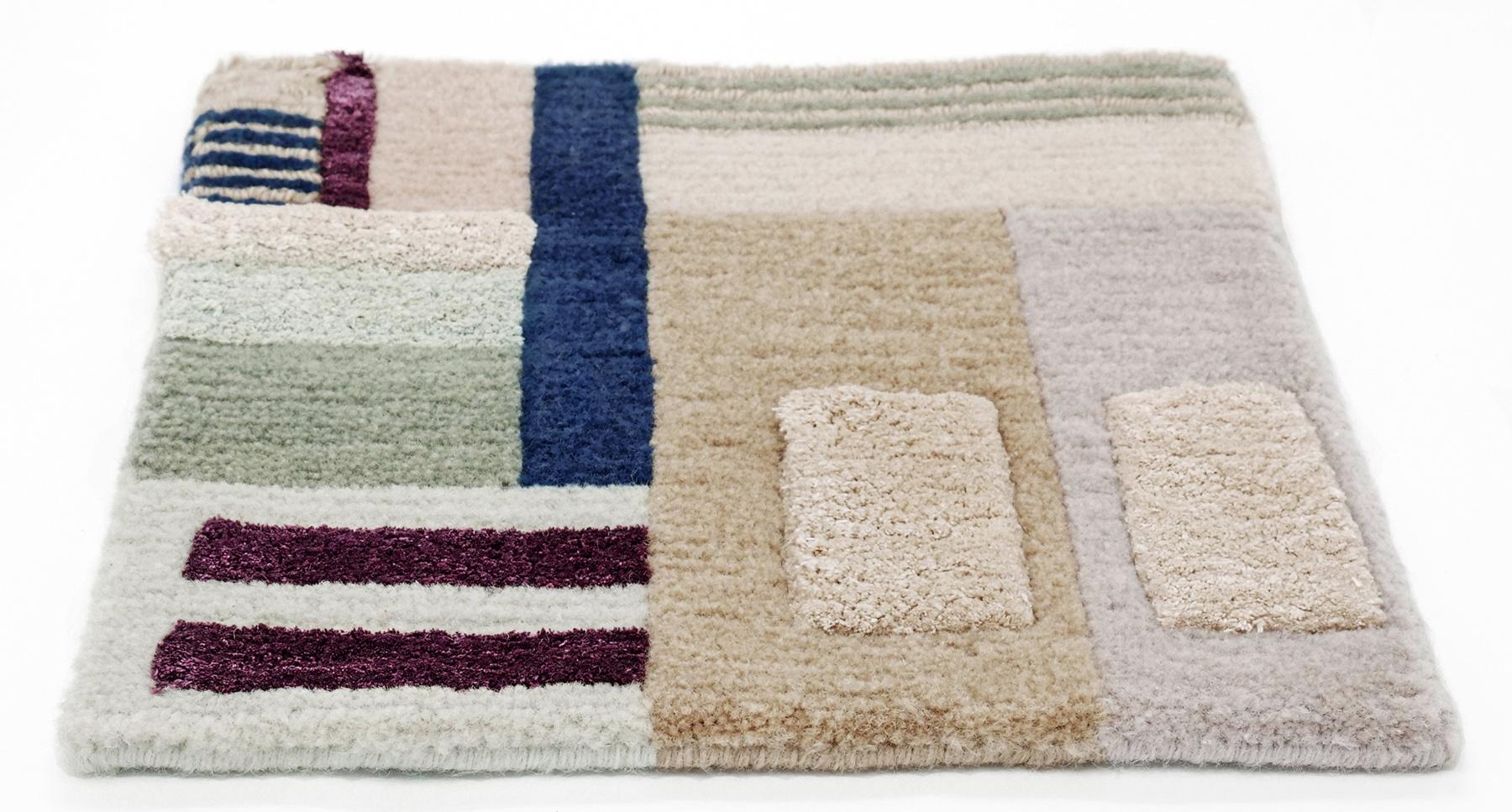 Tappeto Rosa Beige Contemporaneo Astratto Annodato a Mano Lana Seta Composizione XVIII in vendita 5