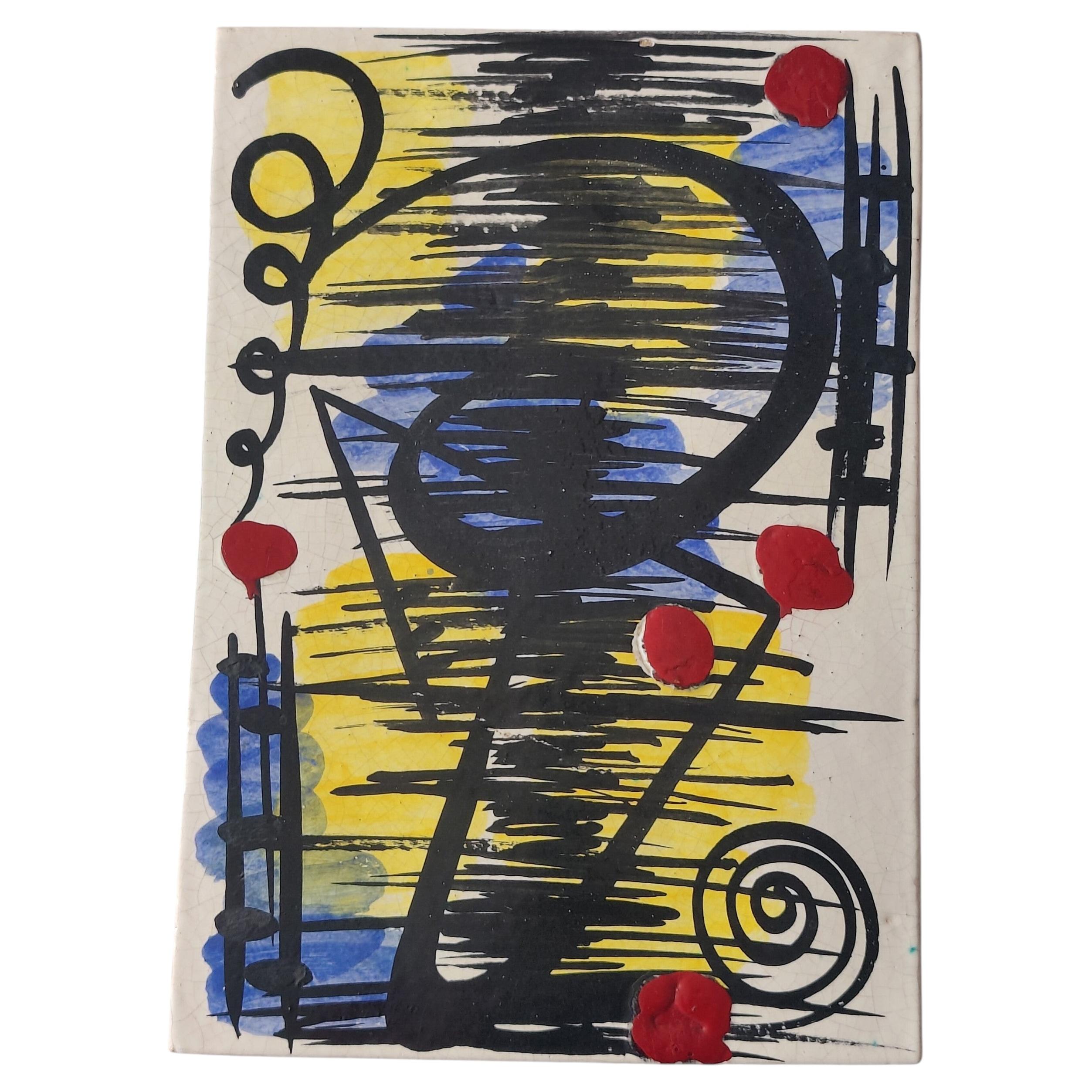Abstract composition on a ceramic tile For Sale