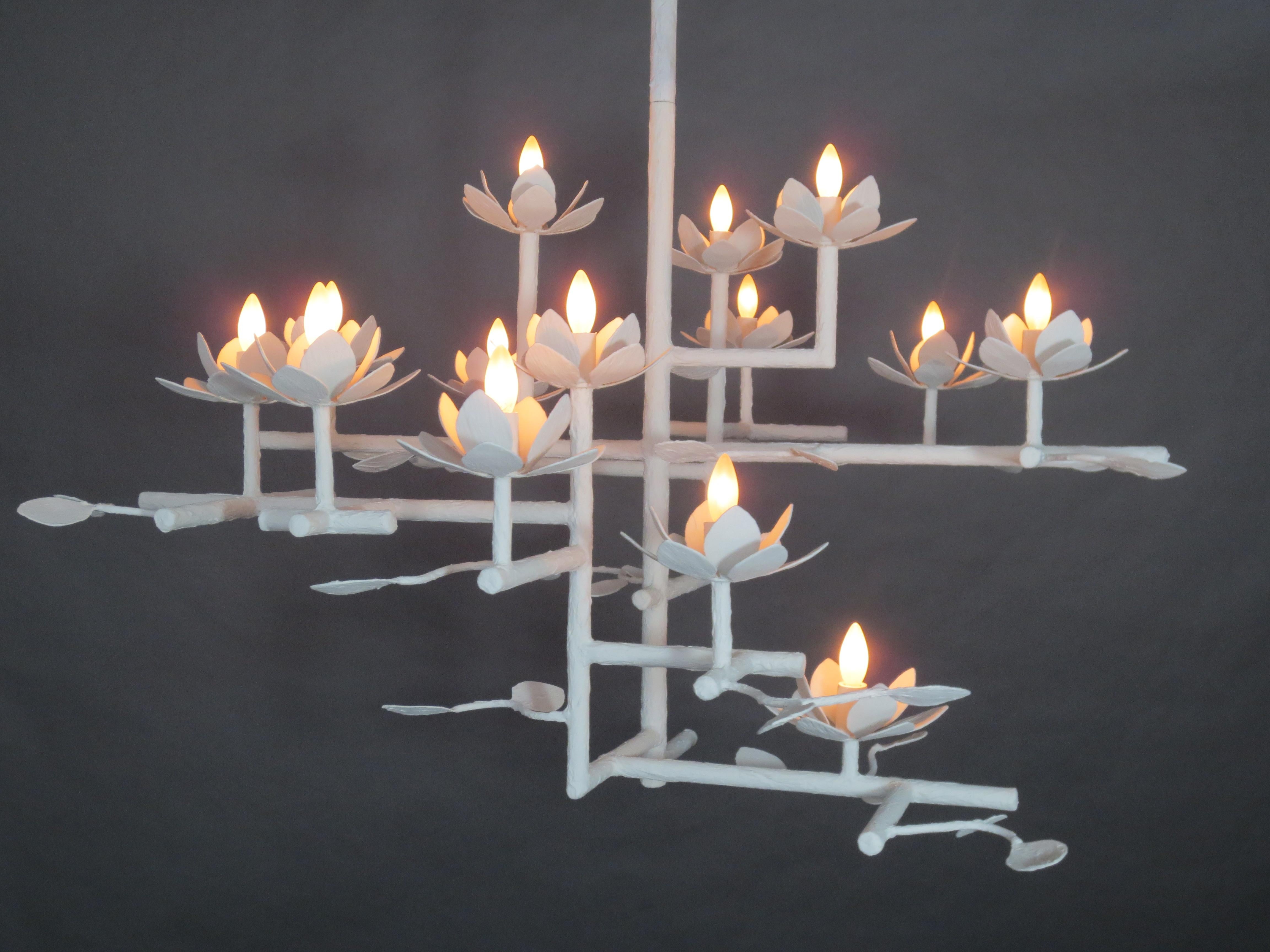 Compressed Lotus Plaster Chandelier In New Condition For Sale In Carpinteria, CA