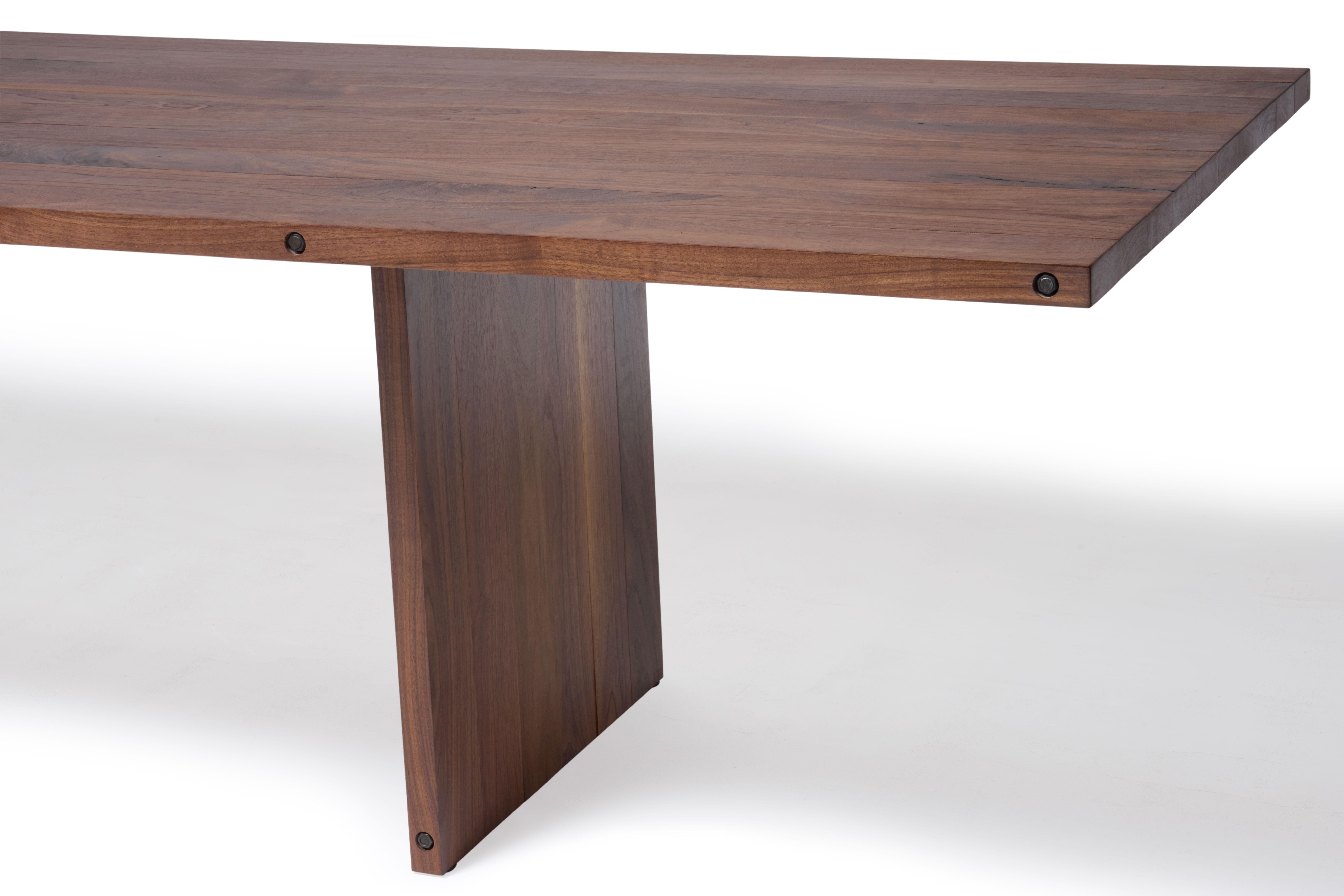 Compression Dining Table in Walnut Wood For Sale 2