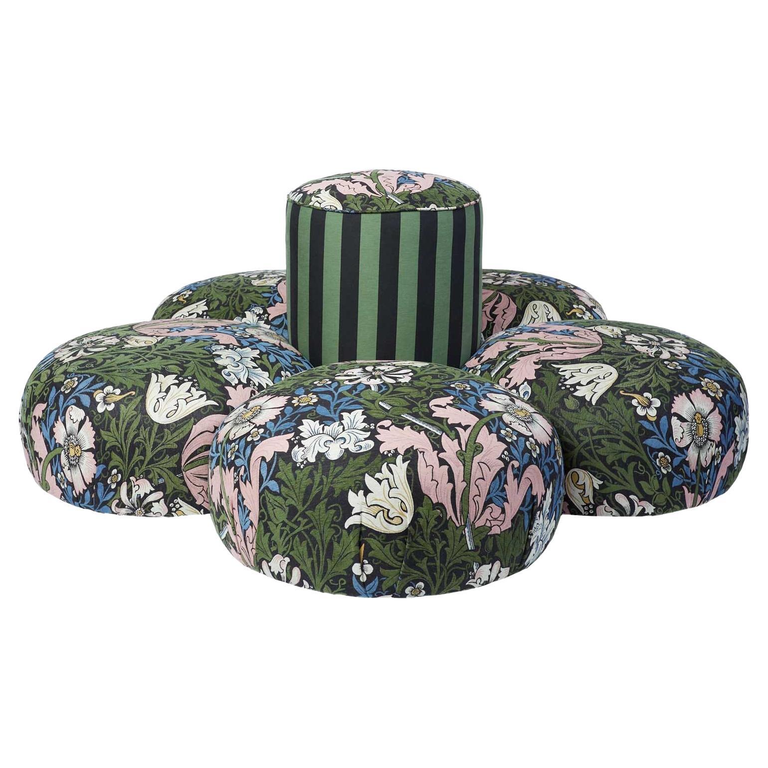 COMPTON / CAMELOT STRIPE Floral Conversational Chair - Verdigris and Noir For Sale