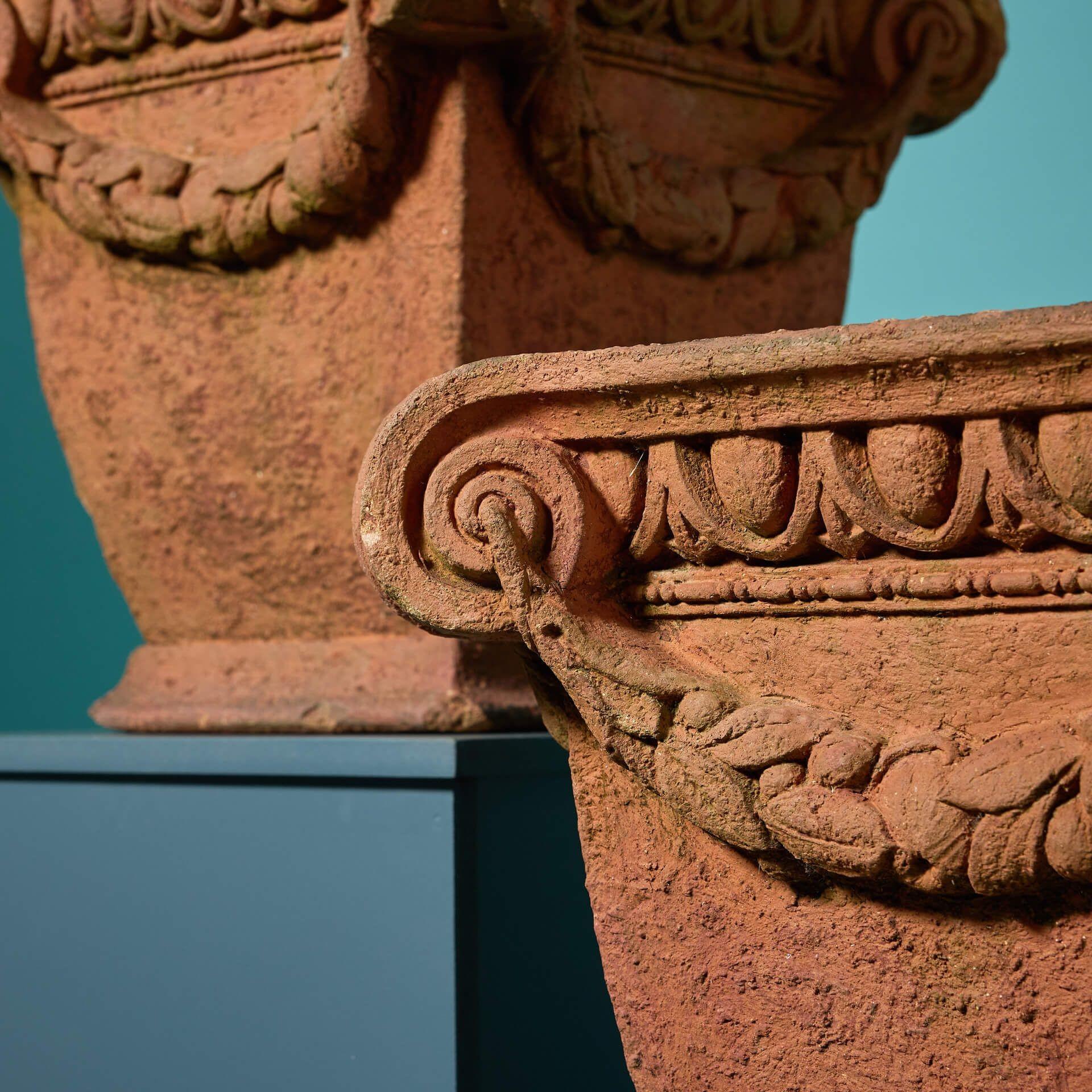 Compton Pottery for Liberty’s Pair of Antique Neoclassical Terracotta Pots In Fair Condition For Sale In Wormelow, Herefordshire