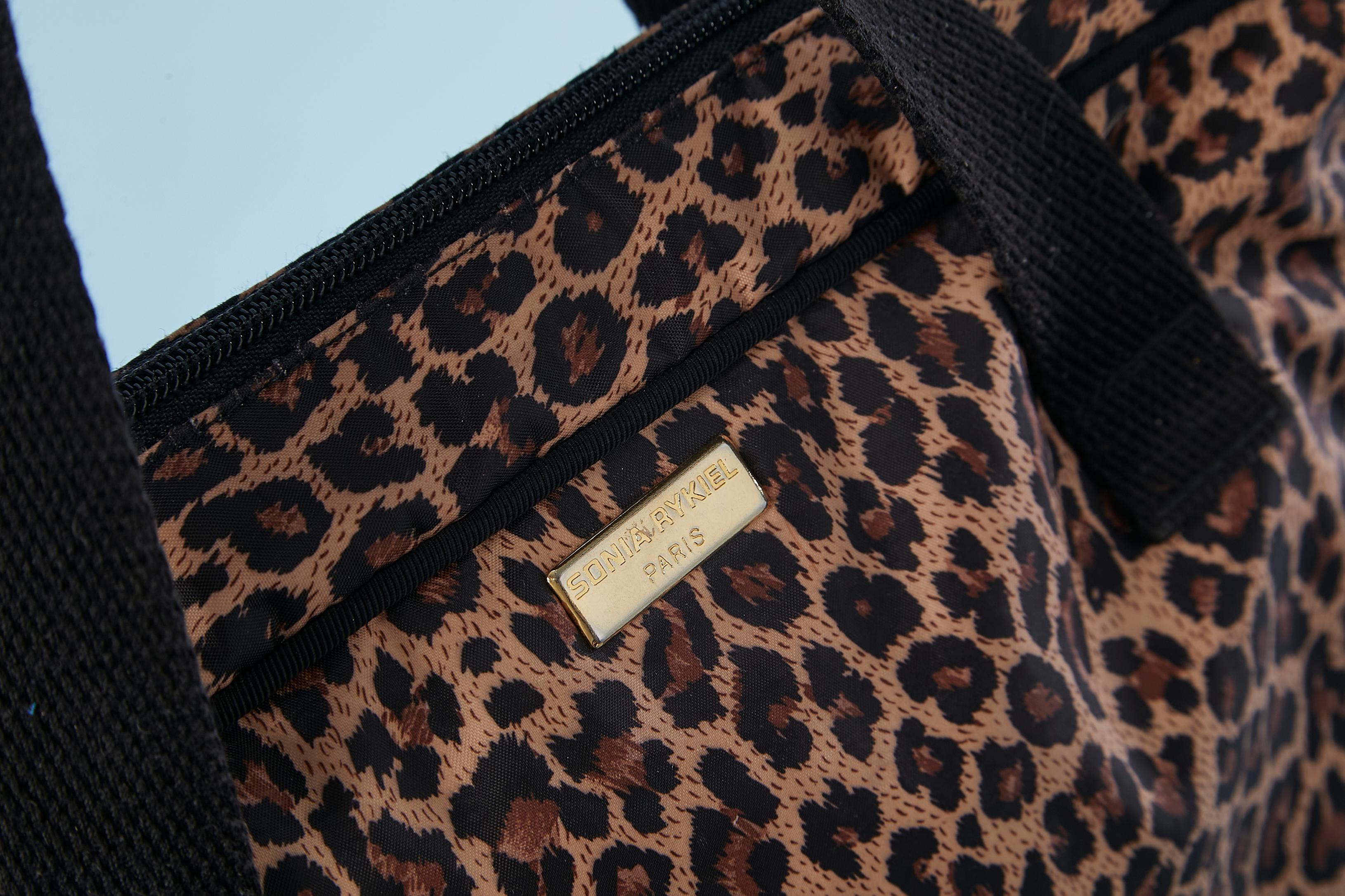 Black Computer bag in leopard printed nylon Sonia Rykiel  For Sale